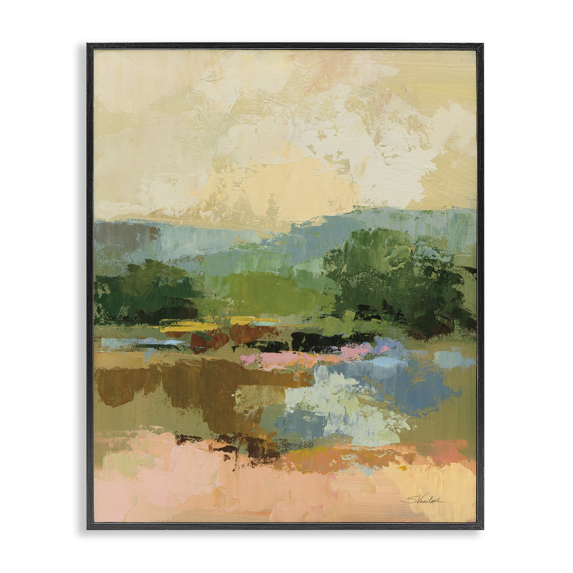 Stupell Industries Across The River View Landscape Painting Black Framed Art Print Wall Art, 11 x 14
