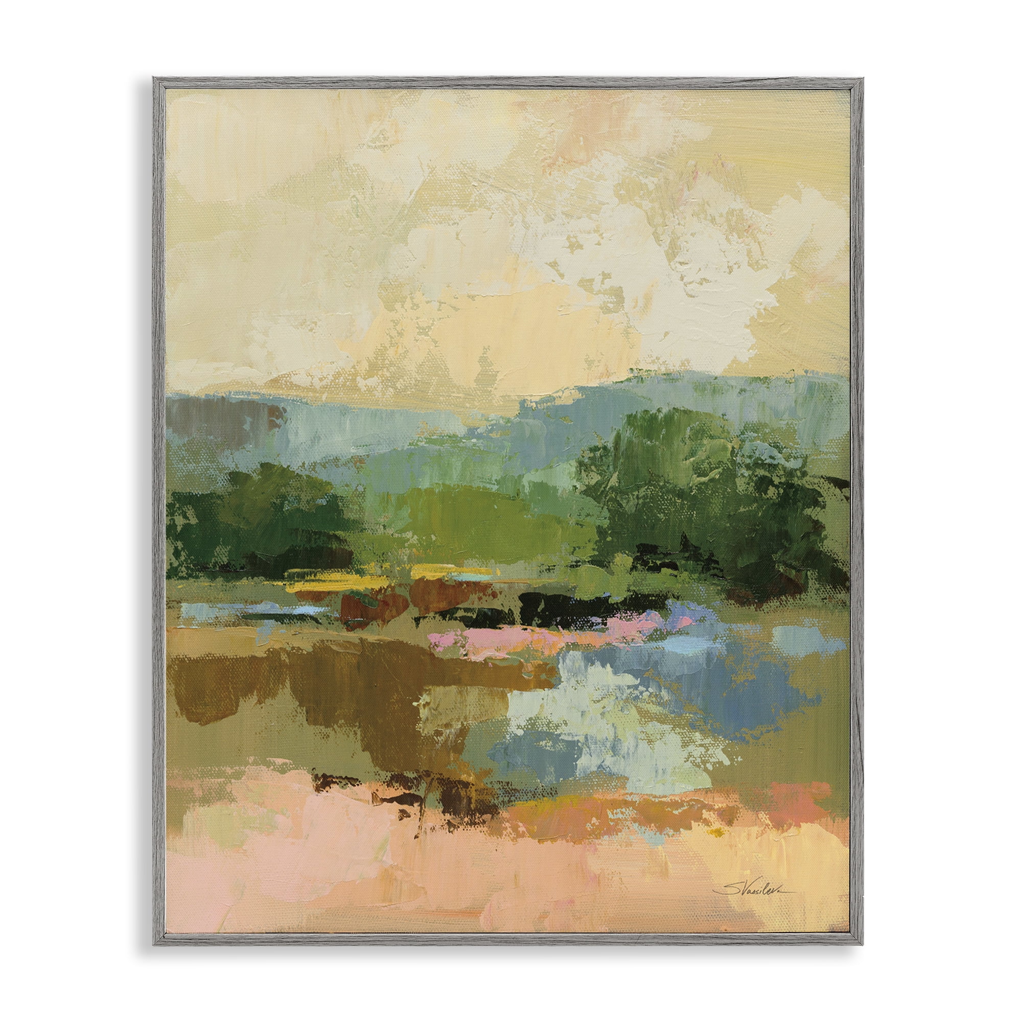Stupell Industries Across The River View Landscape Painting Gray Framed Art Print Wall Art, 16 x 20
