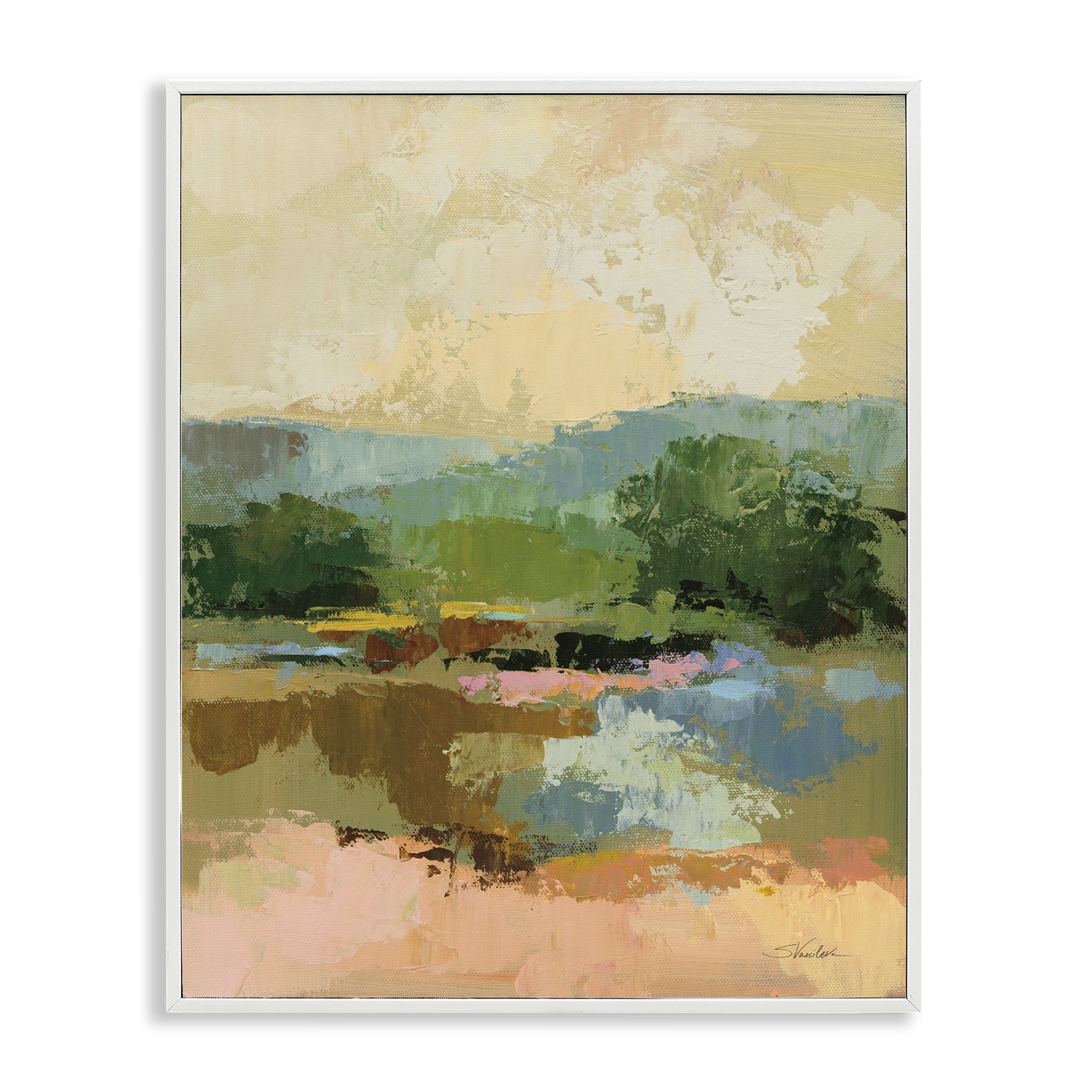 Stupell Industries Across The River View Landscape Painting White Framed Art Print Wall Art, 11 x 14