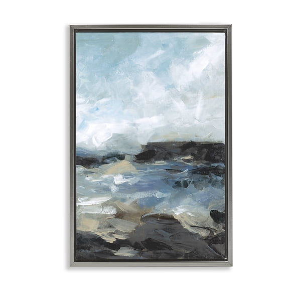 Stupell Industries Across The Sand Abstraction Gray Framed Floater Canvas Wall Art design by Wani Pasion, 31 x 21