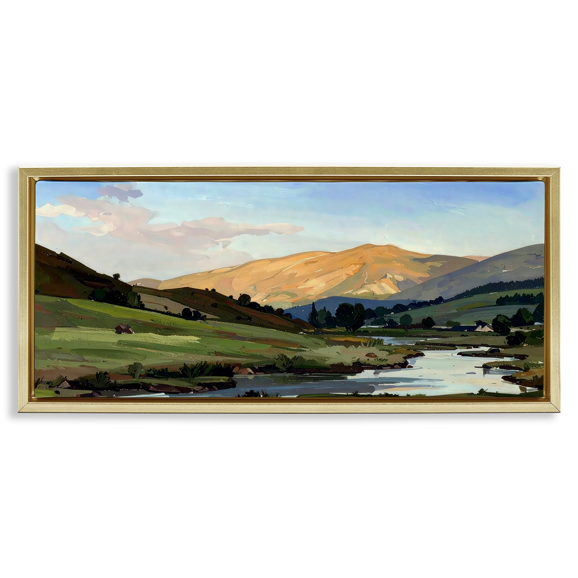 Stupell Industries Across The Valley Landscape Gold Framed Floater Canvas Wall Art, design by Alonza Saunders