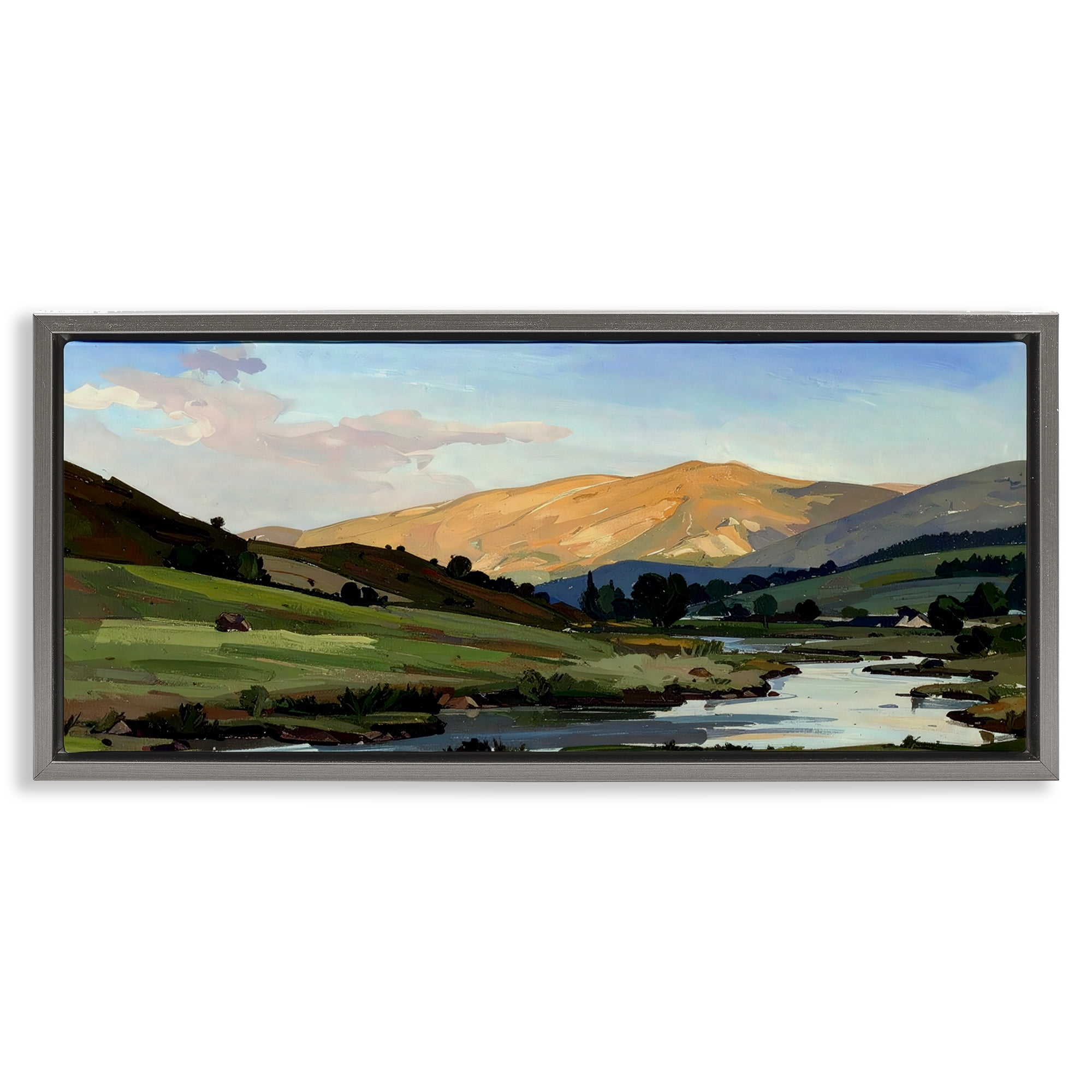 Stupell Industries Across The Valley Landscape Gray Framed Floater Canvas Wall Art, design by Alonza Saunders