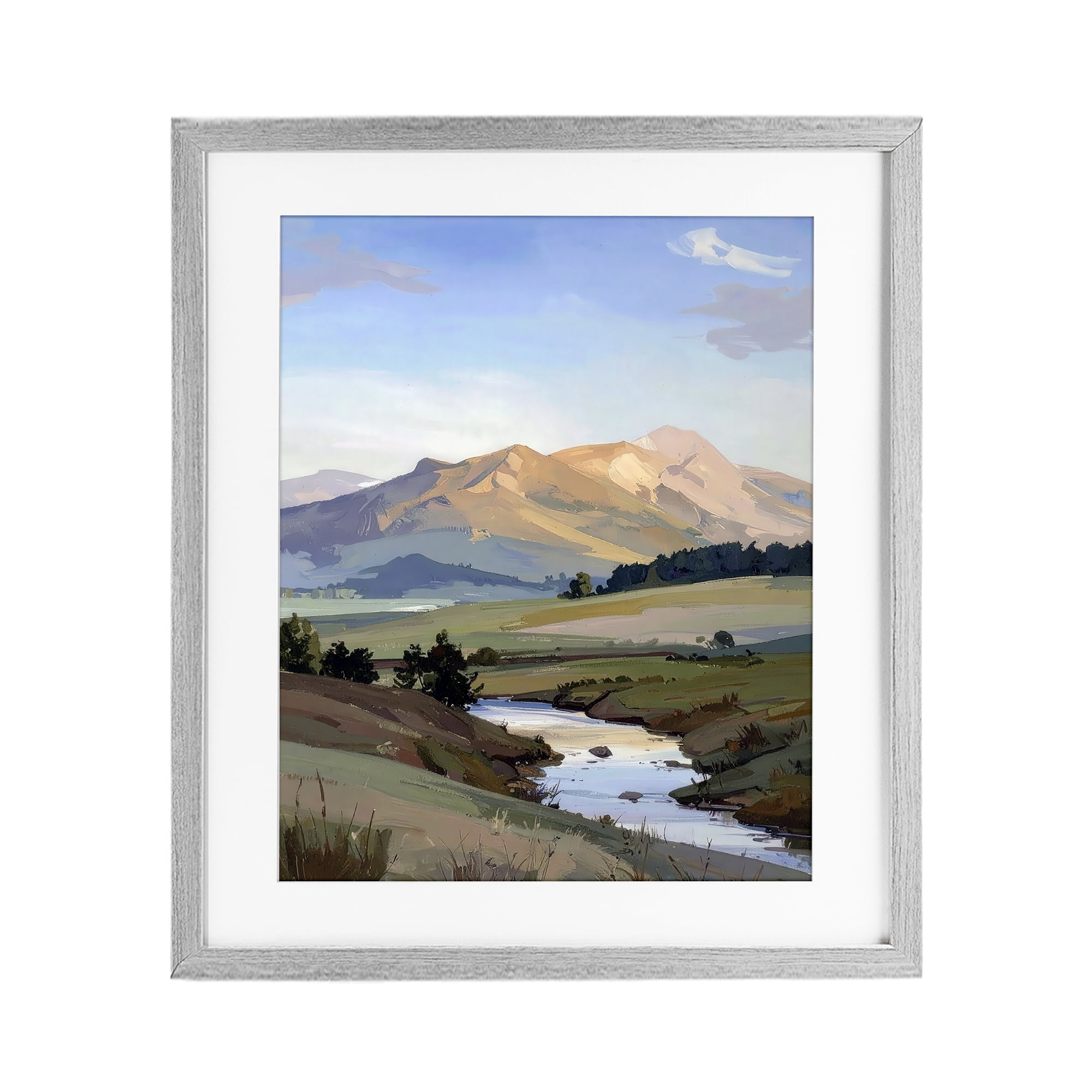 Stupell Industries Across The Valley River Gray Framed Print Under Glass, design by Alonza Saunders
