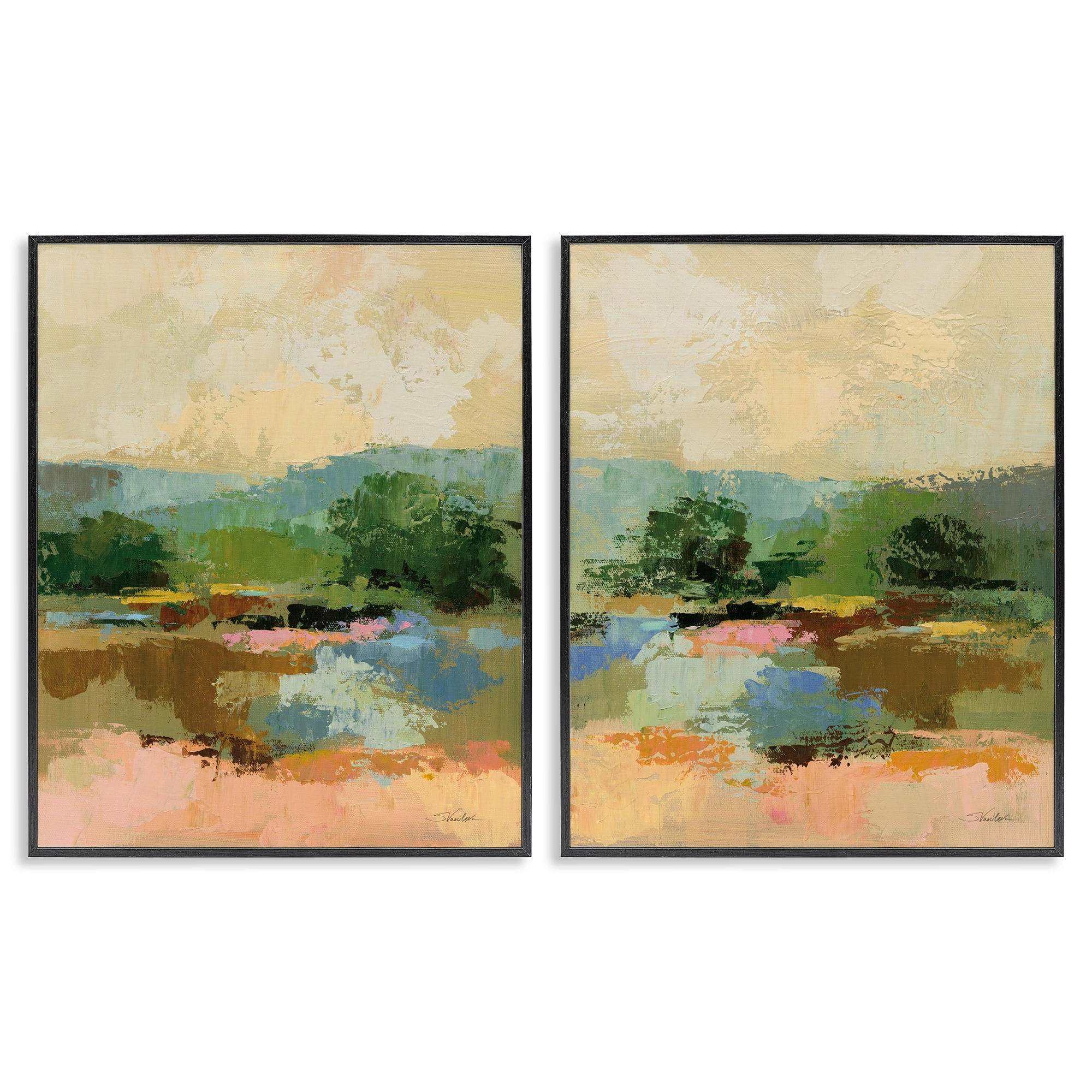 Stupell Industries Across the River Landscape Landscape & Nature Painting Black Framed Art Print Wall Art, 11 x 14, Set of 2