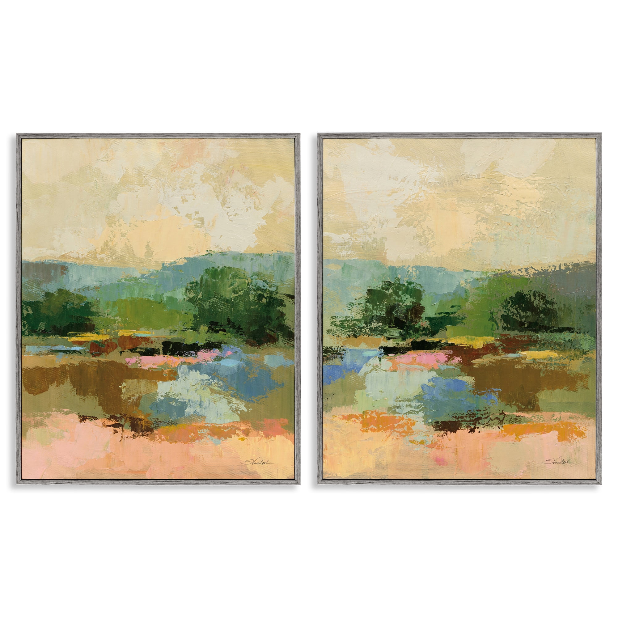 Stupell Industries Across the River Landscape Landscape & Nature Painting Gray Framed Art Print Wall Art, 16 x 20, Set of 2