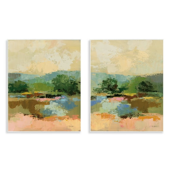 Stupell Industries Across the River Landscape Landscape & Nature Painting Unframed Art Print Wall Art, 11 x 14, Set of 2