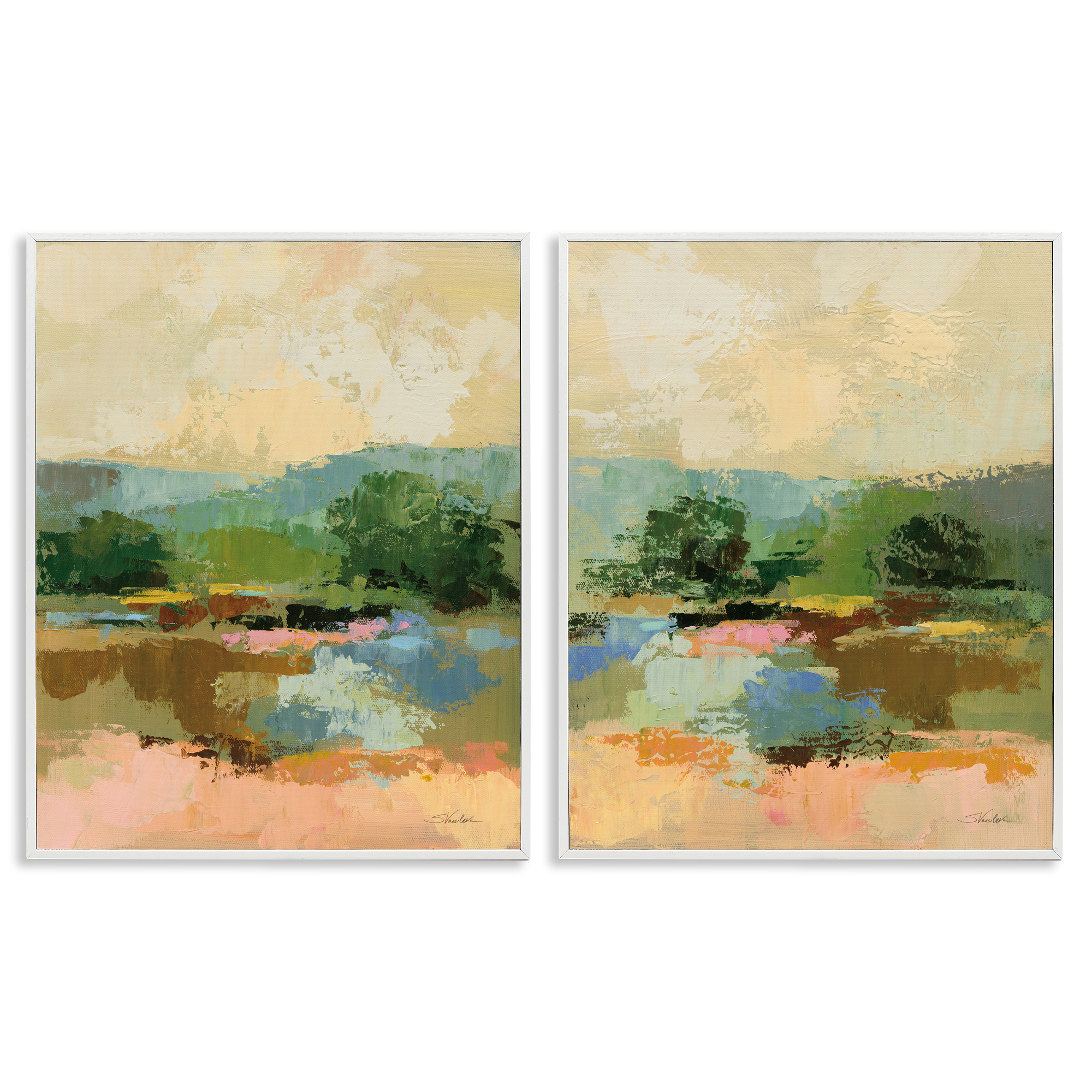 Stupell Industries Across the River Landscape Landscape & Nature Painting White Framed Art Print Wall Art, 11 x 14, Set of 2
