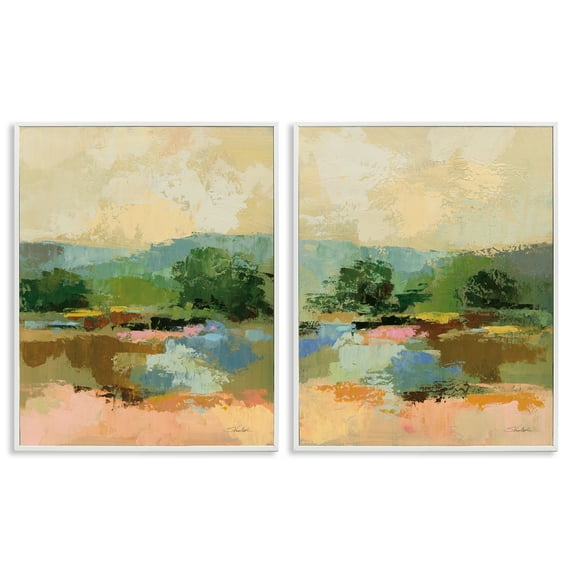 Stupell Industries Across the River Landscape Landscape & Nature Painting White Framed Art Print Wall Art, 24 x 30, Set of 2