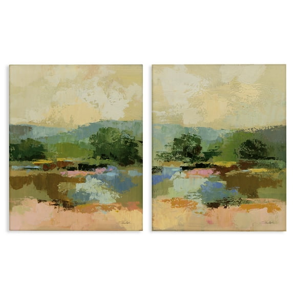 Stupell Industries Across the River Landscape Landscape & Nature Painting Wrapped Canvas Art Print Wall Art, 16 x 20, Set of 2