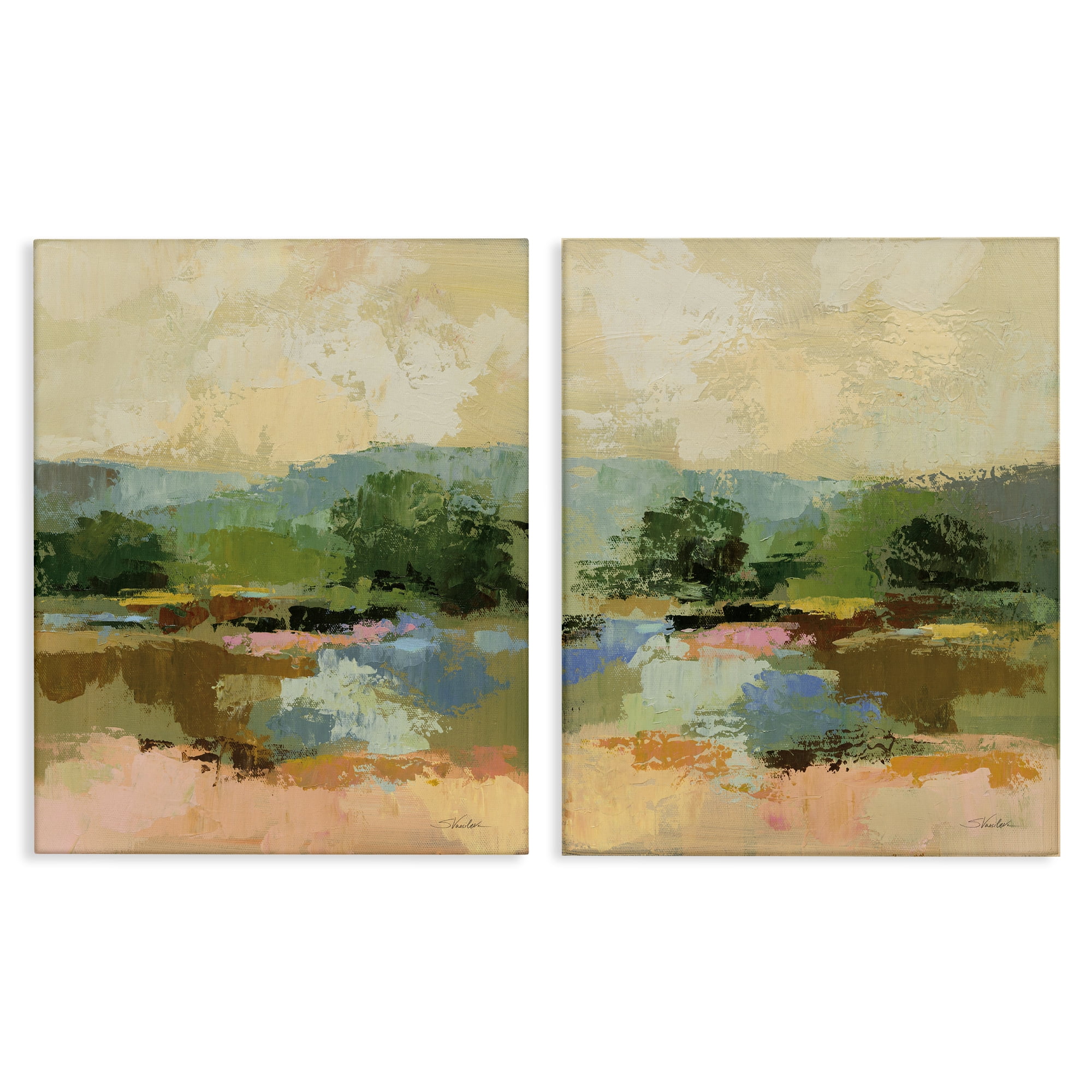 Stupell Industries Across the River Landscape Landscape & Nature Painting Wrapped Canvas Art Print Wall Art, 24 x 30, Set of 2