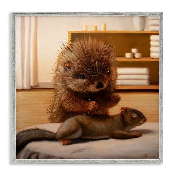 Stupell Industries Acupuncture Spa Animals Animals Painting Gray Framed Art Print Wall Art, 12 x 12