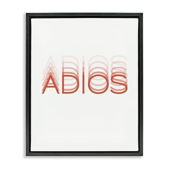 Stupell Industries Adiós Tipográfico Minimalista Typography and Symbols Painting Black Floater Framed Art Print Wall Art, 17 x 21