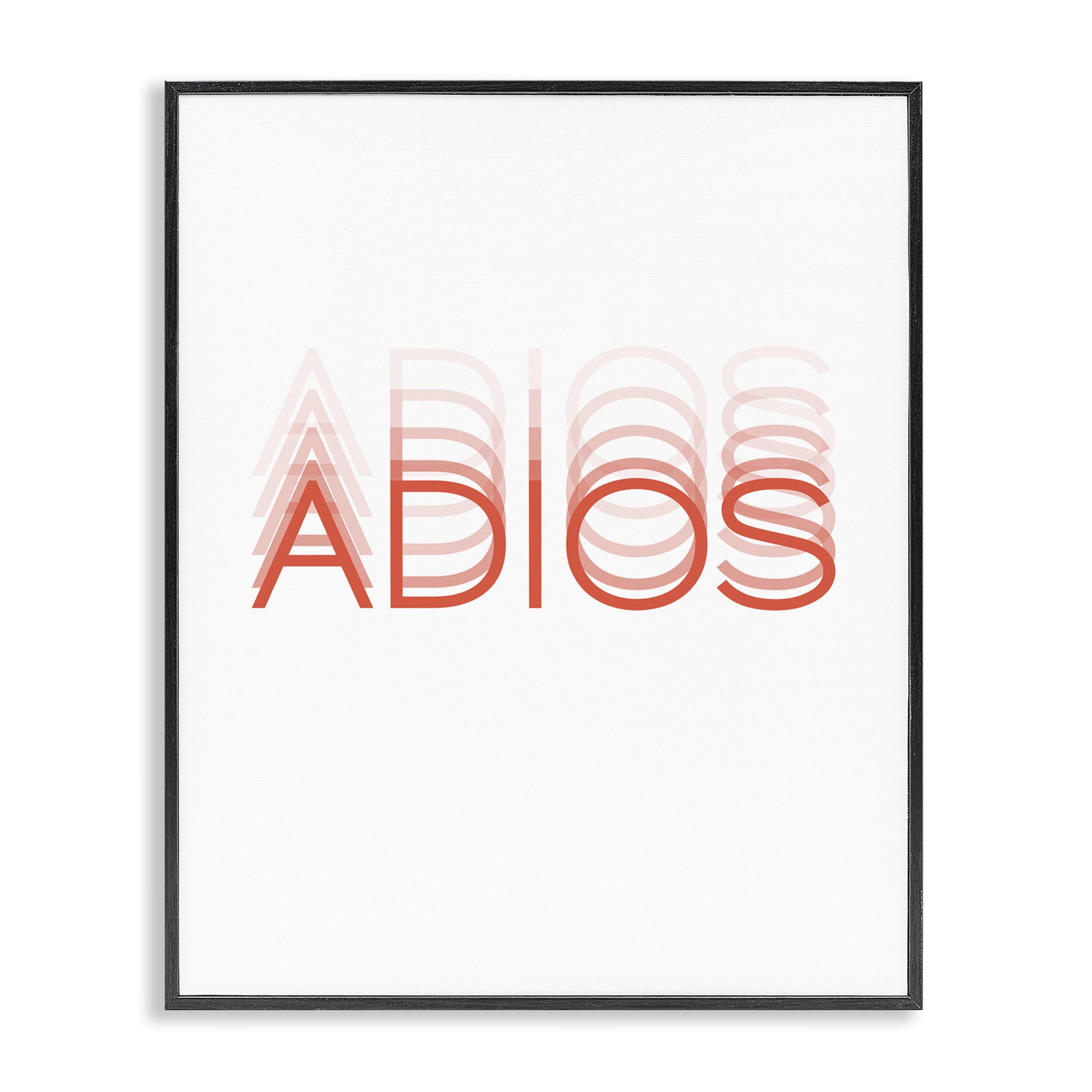 Stupell Industries Adiós Tipográfico Minimalista Typography and Symbols Painting Black Framed Art Print Wall Art, 24 x 30
