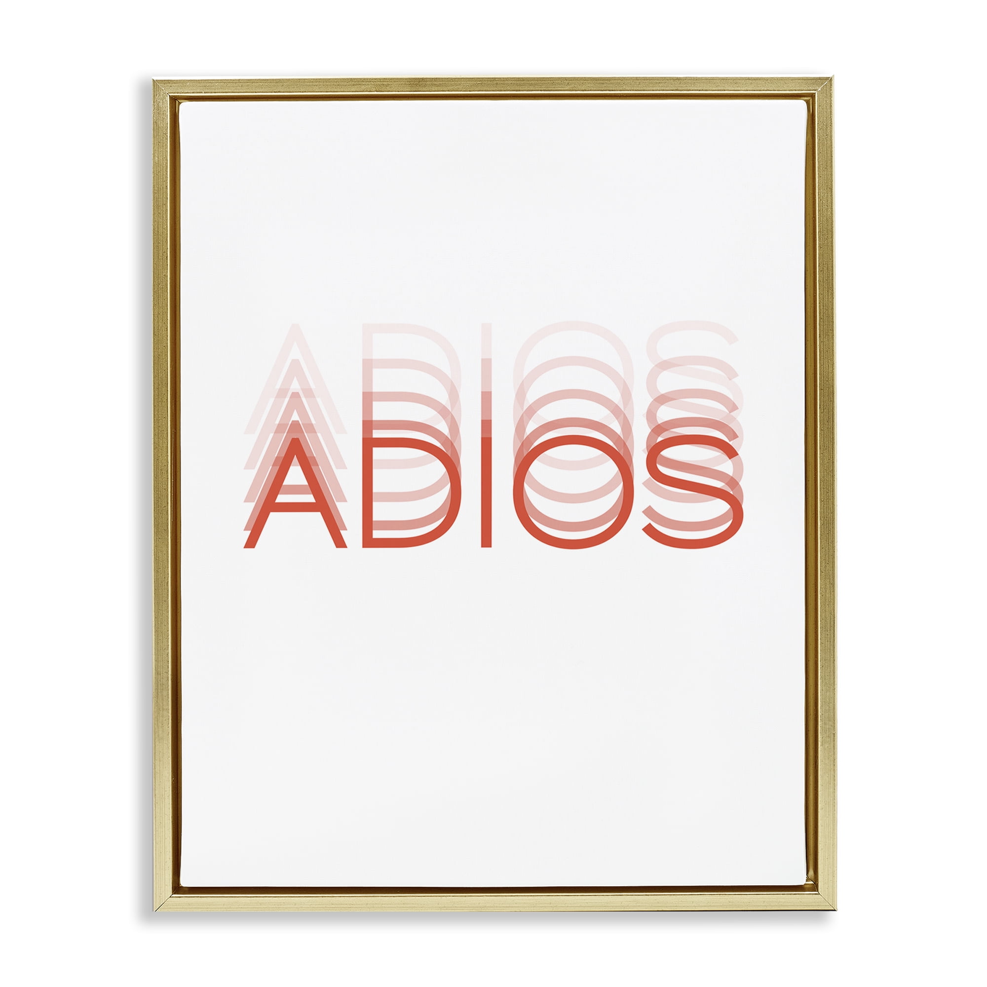 Stupell Industries Adiós Tipográfico Minimalista Typography and Symbols Painting Gold Floater Framed Art Print Wall Art, 17 x 21