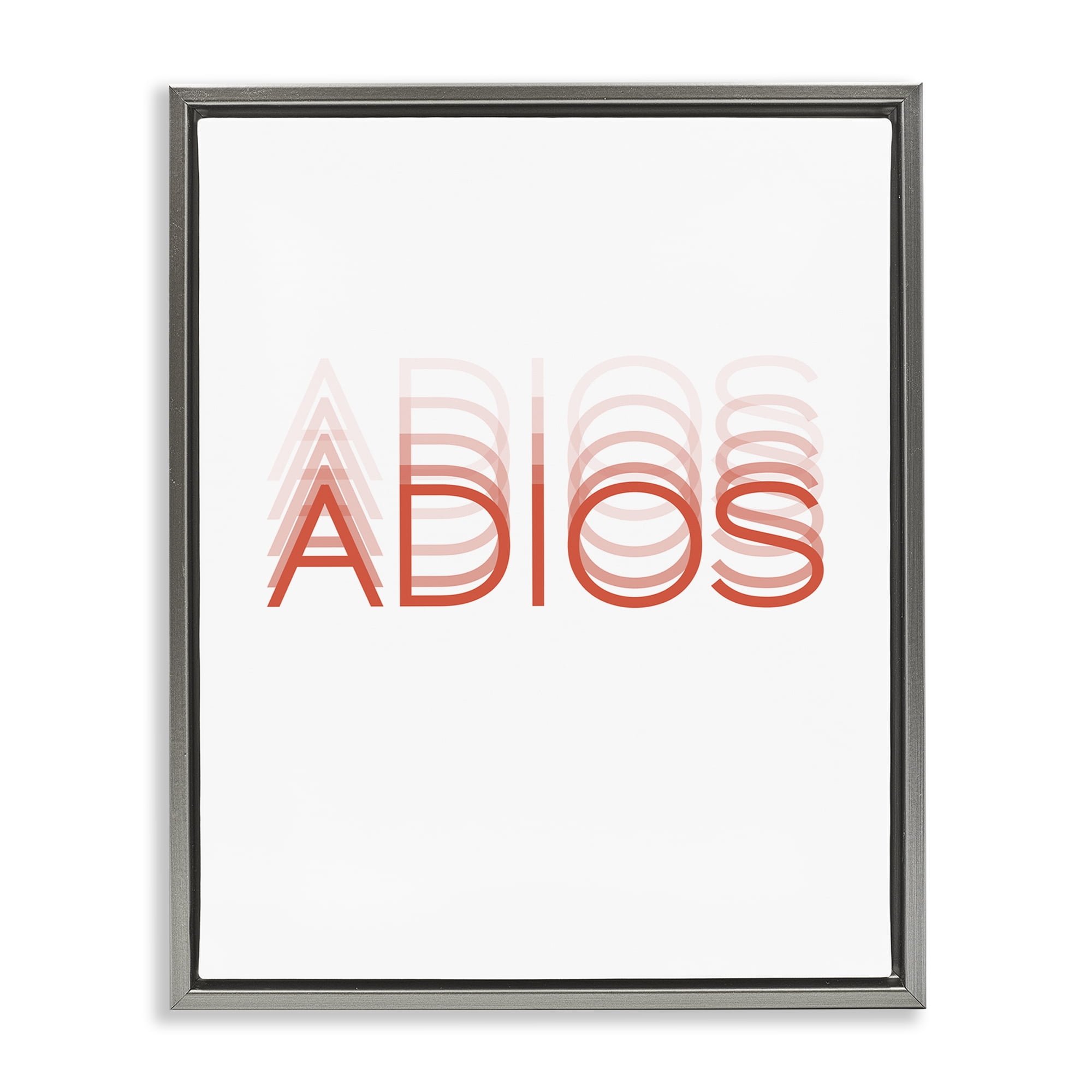 Stupell Industries Adiós Tipográfico Minimalista Typography and Symbols Painting Gray Floater Framed Art Print Wall Art, 25 x 31