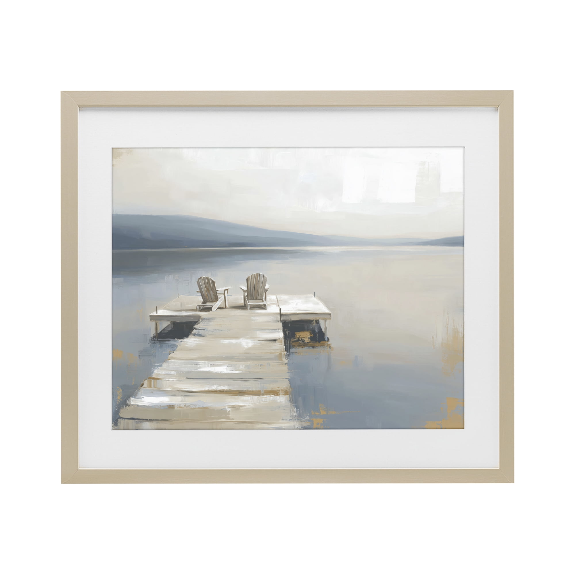 Stupell Industries Adirondack Chairs on Pier Birch Framed Print Under Glass, design by Kim Curinga