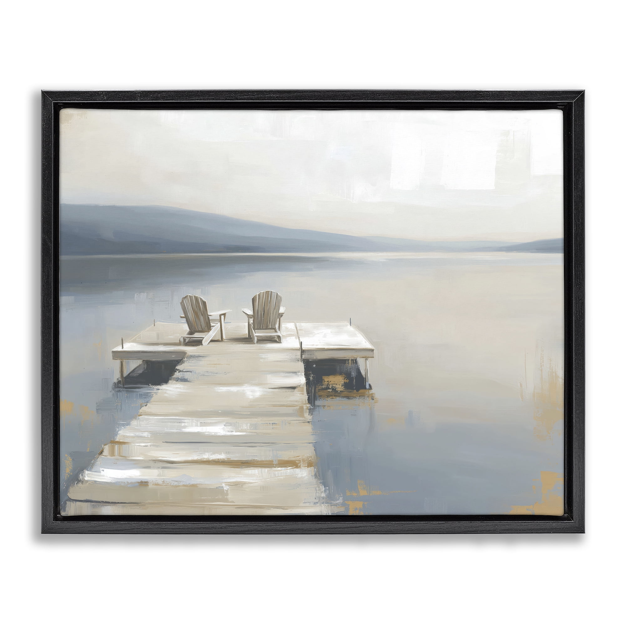 Stupell Industries Adirondack Chairs on Pier Black Framed Floater Canvas Wall Art, design by Kim Curinga