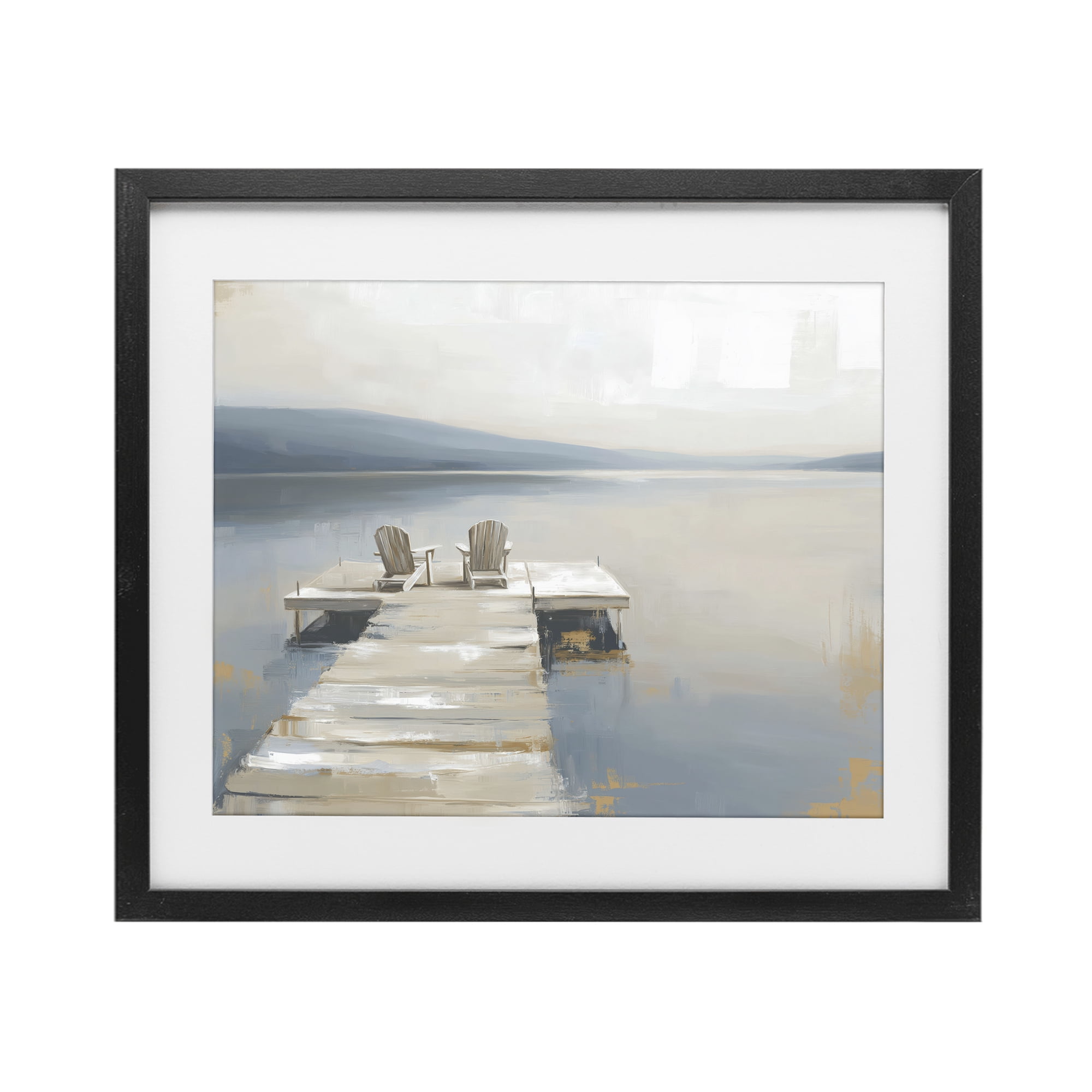 Stupell Industries Adirondack Chairs on Pier Black Framed Print Under Glass, design by Kim Curinga