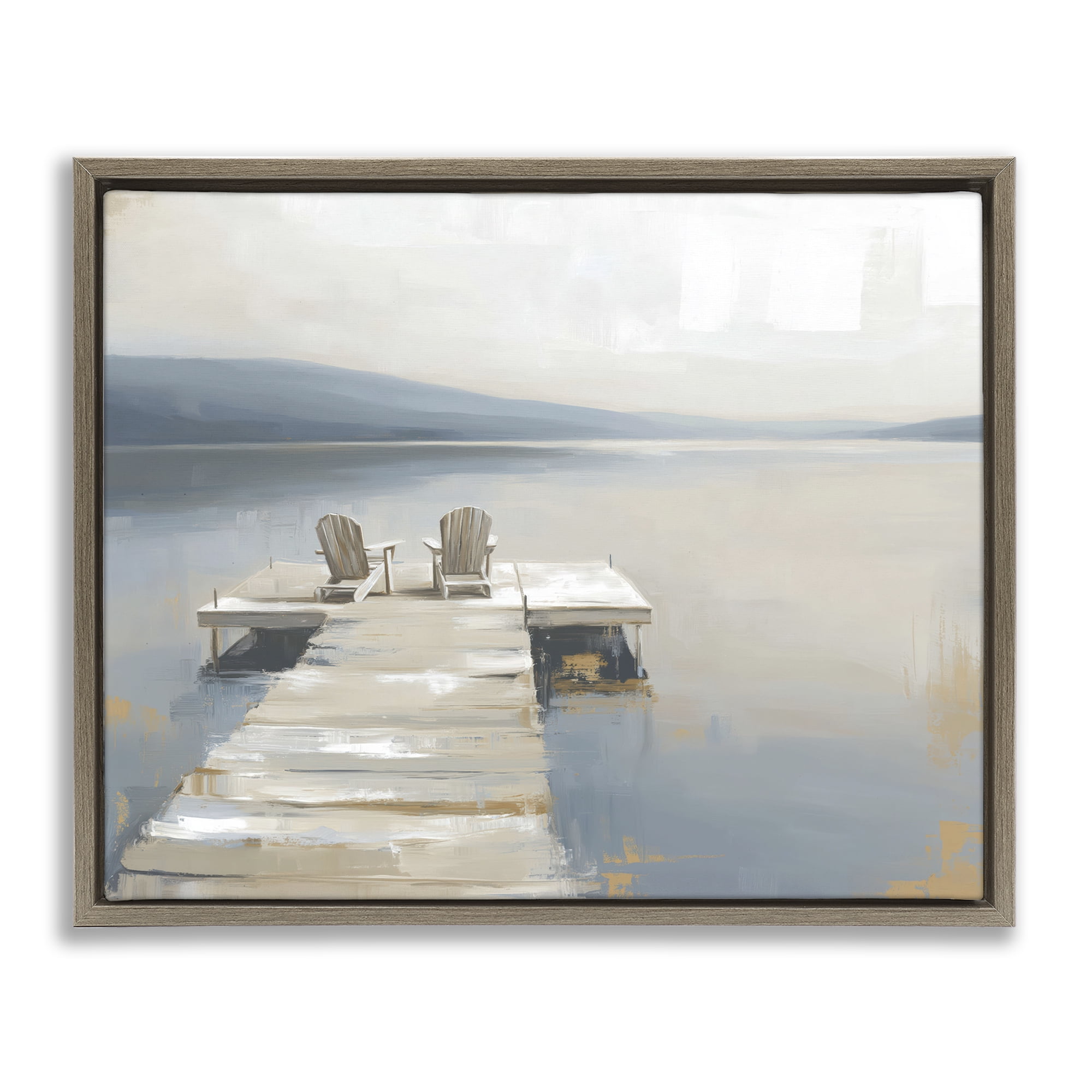 Stupell Industries Adirondack Chairs on Pier Brown Framed Floater Canvas Wall Art, design by Kim Curinga