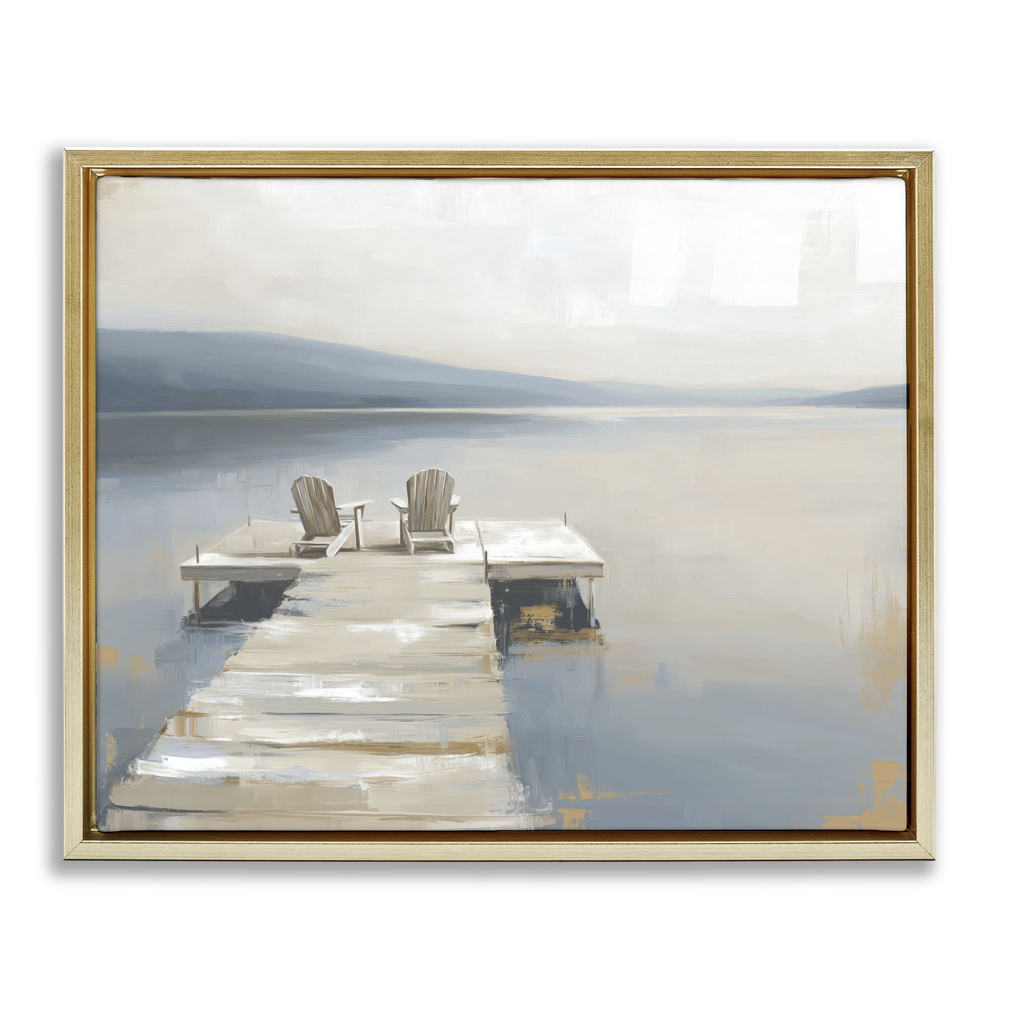 Stupell Industries Adirondack Chairs on Pier Gold Framed Floater Canvas Wall Art, design by Kim Curinga