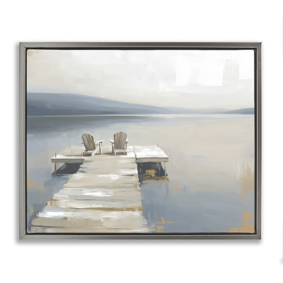 Stupell Industries Traditional Adirondack Chairs on Pier Gray Floating Frame Canvas Art, 31 x 25, by Kim Curinga