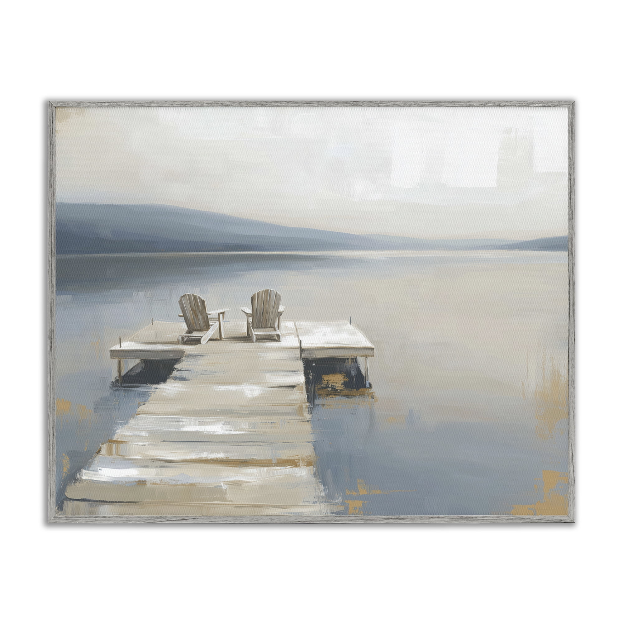Stupell Industries Adirondack Chairs on Pier Gray Framed Giclee Art, design by Kim Curinga
