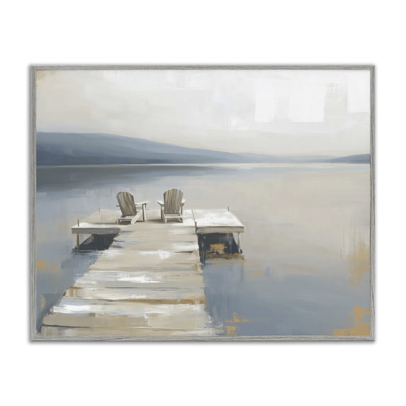 Stupell Industries Traditional Adirondack Chairs on Pier Gray Framed Giclee Art, 30 x 24, by Kim Curinga
