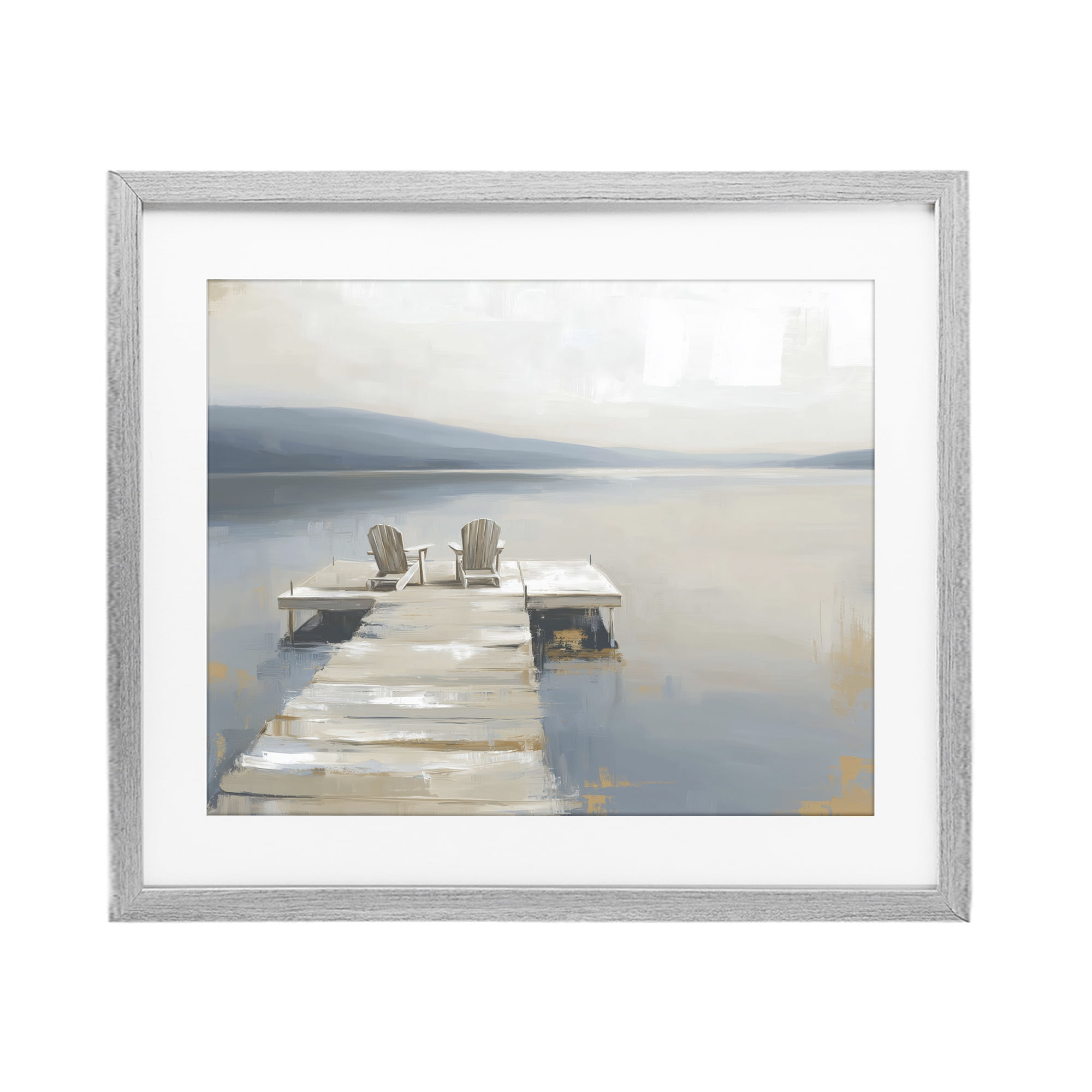 Stupell Industries Adirondack Chairs on Pier Gray Framed Print Under Glass, design by Kim Curinga