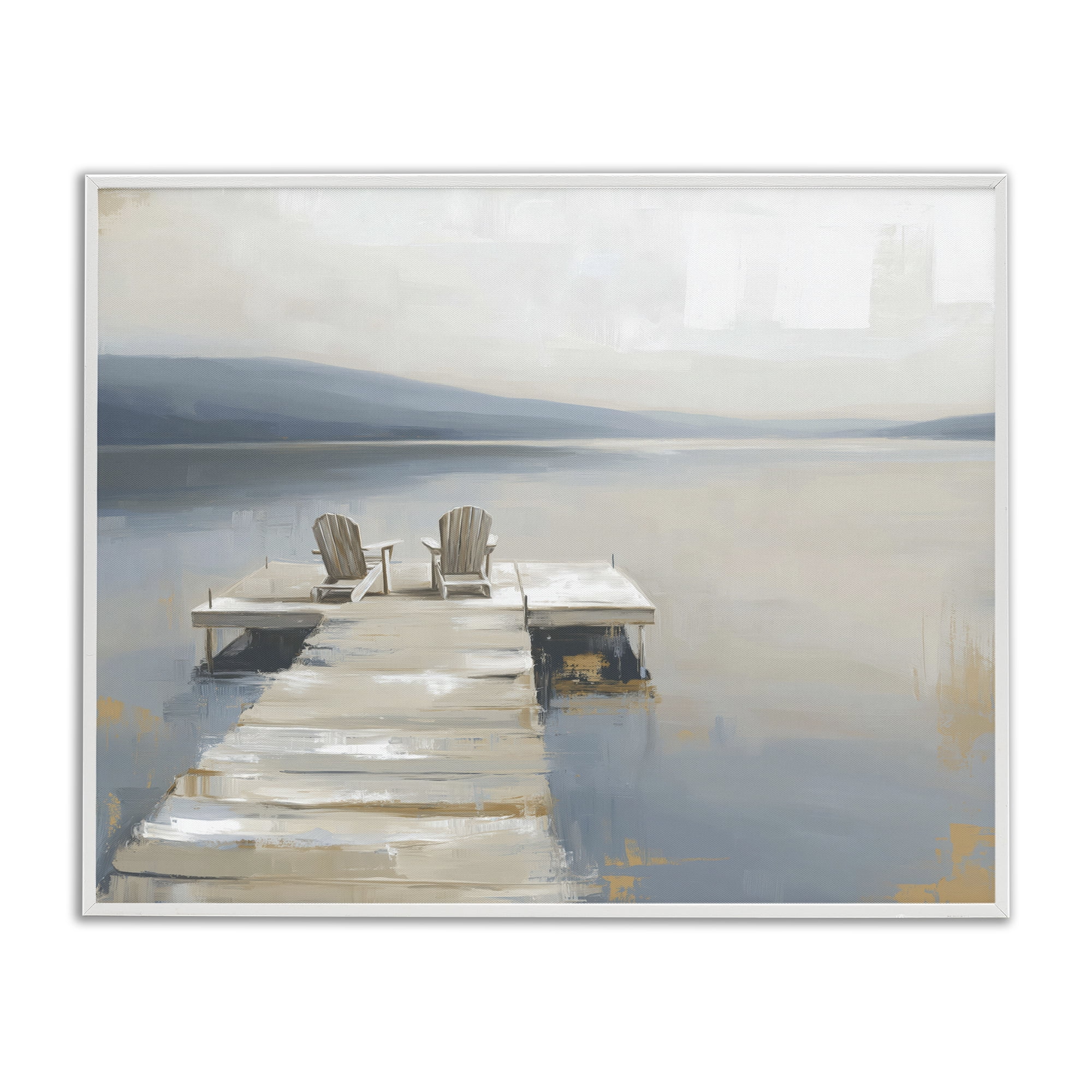 Stupell Industries Adirondack Chairs on Pier White Framed Giclee Art, design by Kim Curinga