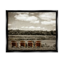 Stupell Industries Adirondacks Lake View Landscape Painting Black Floater Framed Canvas Art Print Wall Art, 21 x 17