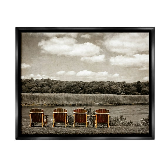 Stupell Industries Adirondacks Lake View Landscape Painting Black Floater Framed Canvas Art Print Wall Art, 31 x 25