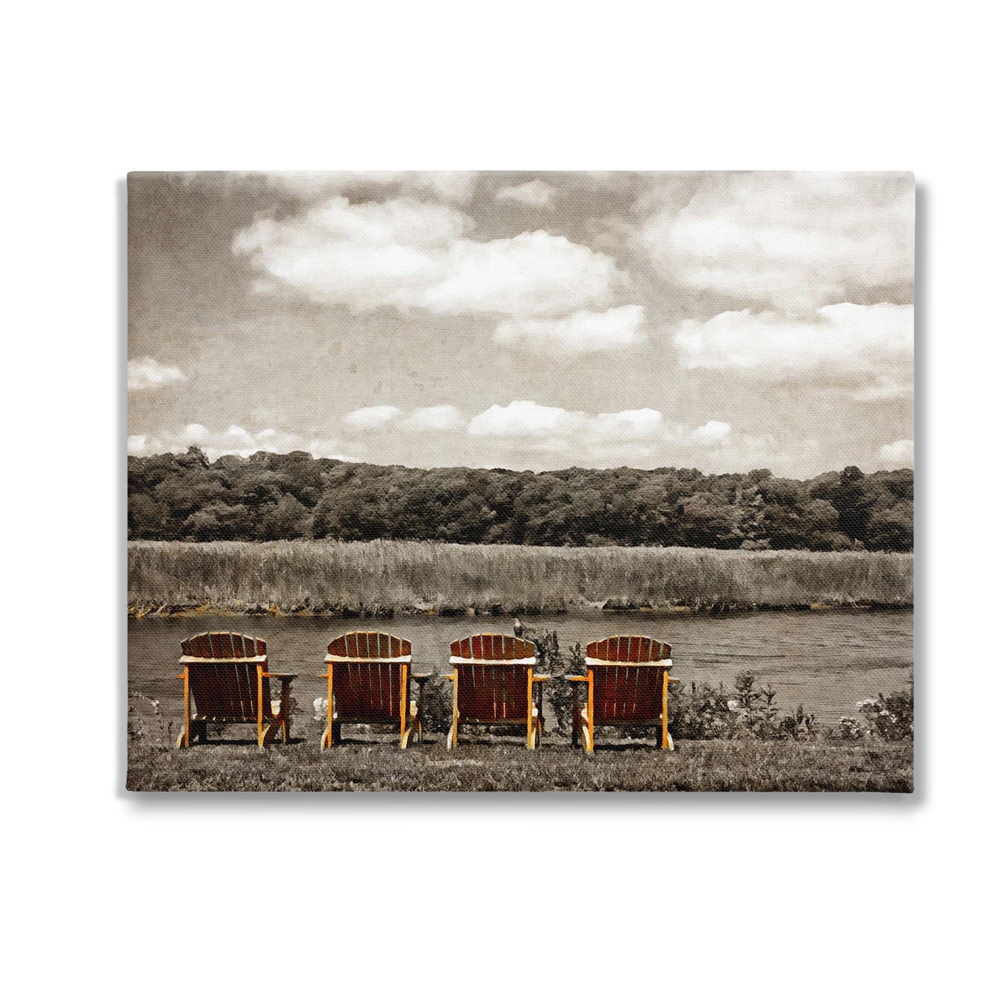 Stupell Industries Adirondacks Lake View Landscape Painting Gallery Wrapped Canvas Art Print Wall Art, 30 x 24