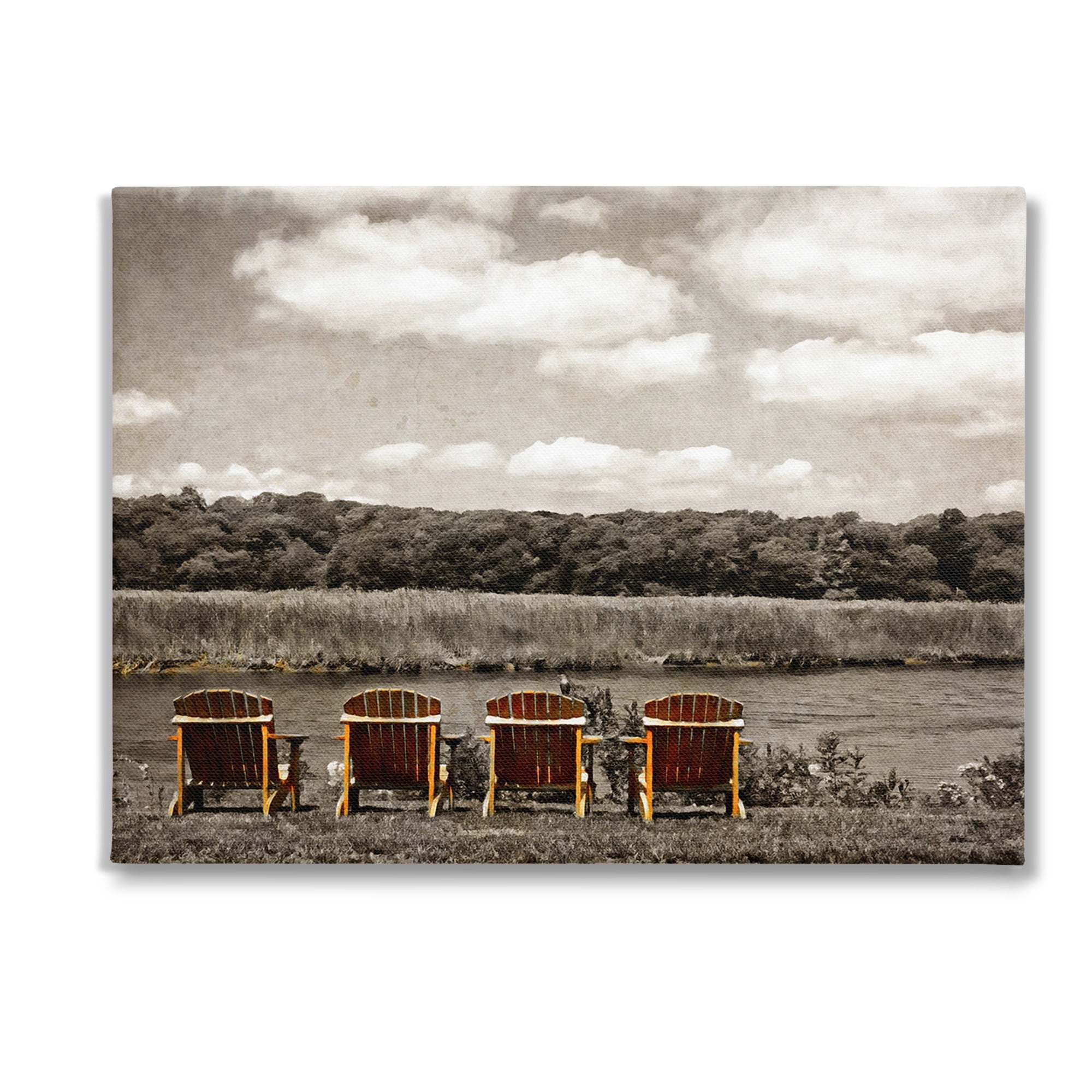 Stupell Industries Adirondacks Lake View Landscape Painting Gallery Wrapped Canvas Art Print Wall Art, 40 x 30