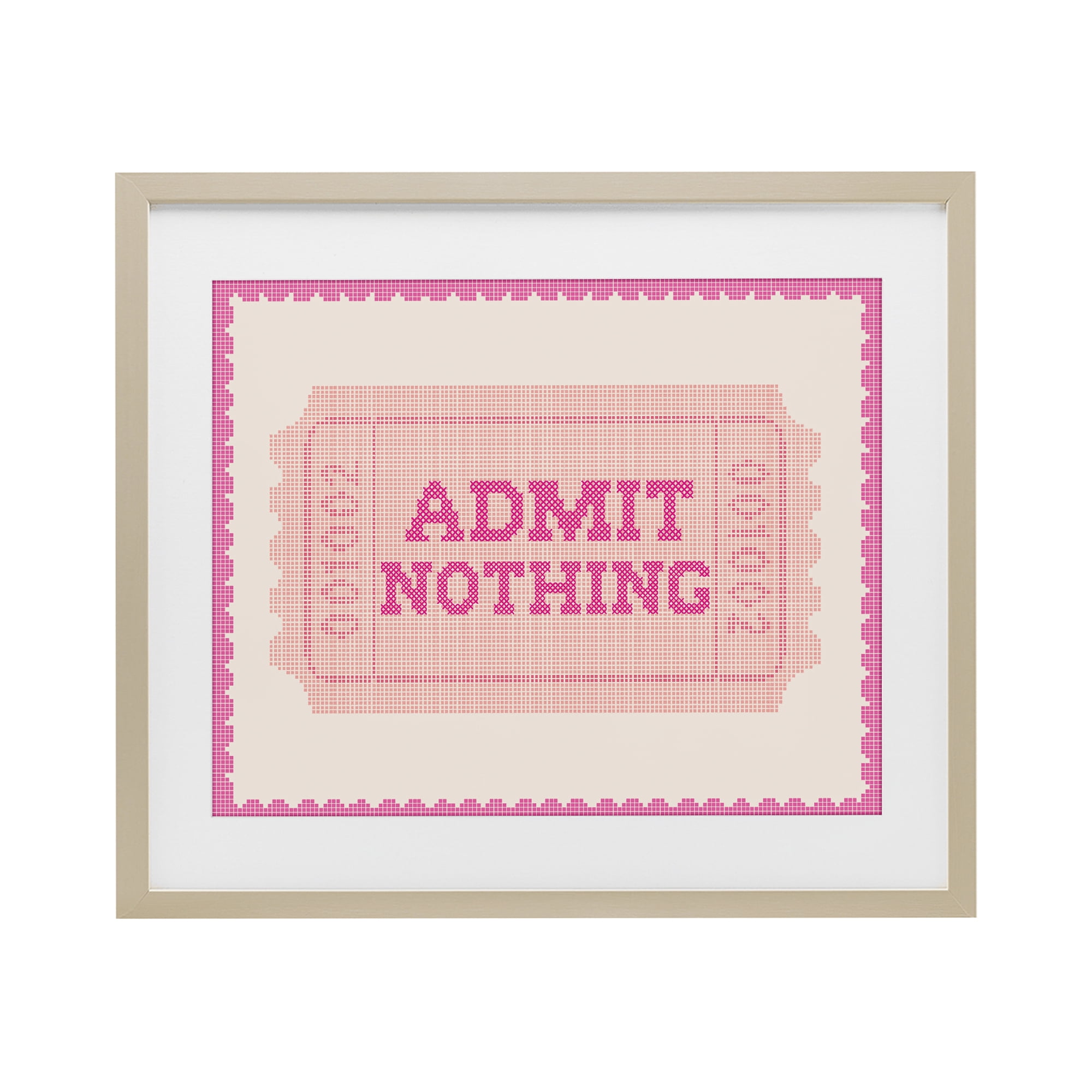 Stupell Industries Admit Nothing Retro Pink Ticket Birch Framed Print Under Glass, design by Lil' Rue