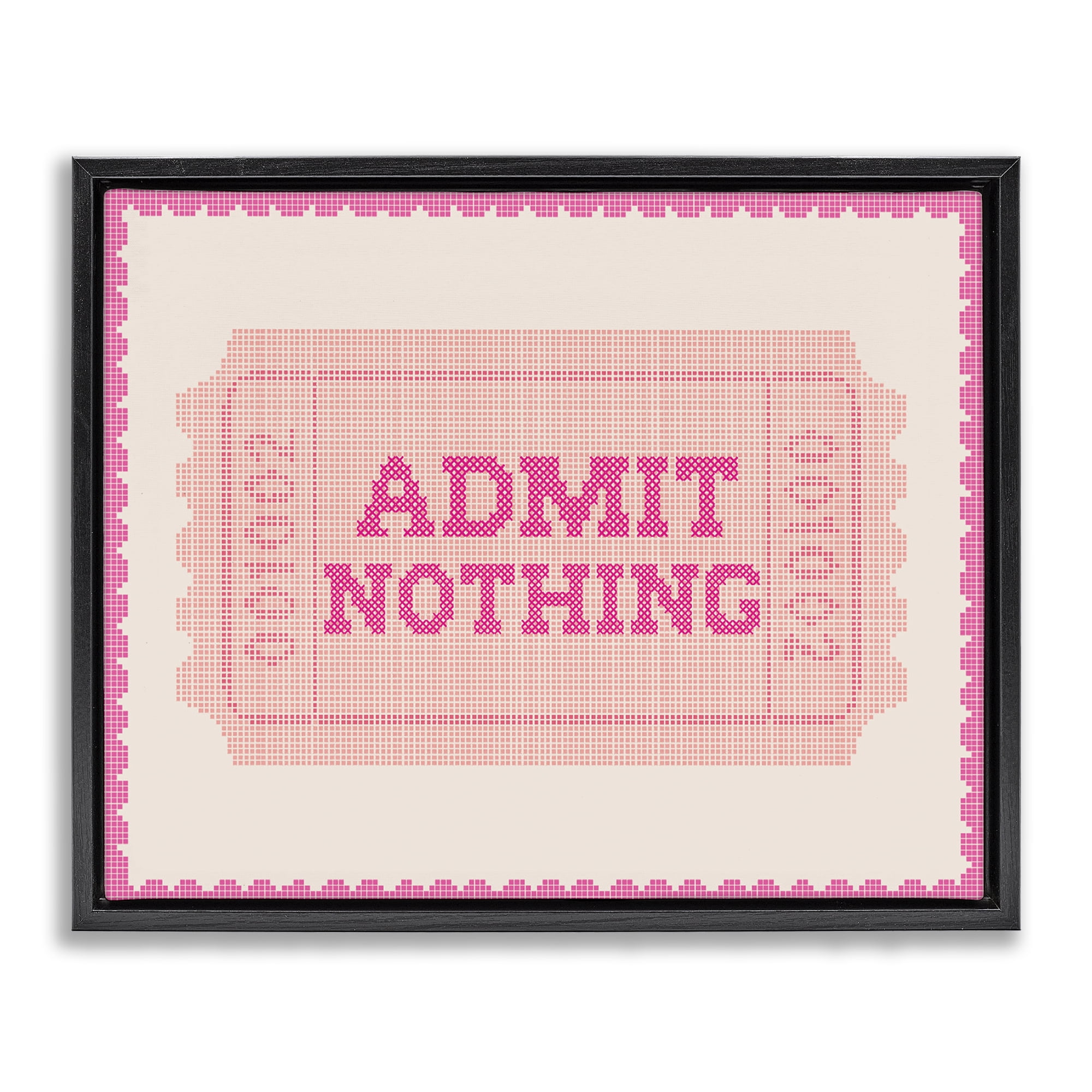 Stupell Industries Admit Nothing Retro Pink Ticket Black Framed Floater Canvas Wall Art, design by Lil' Rue