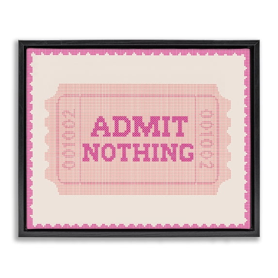 Stupell Industries Bohemian Admit Nothing Retro Pink Ticket Black Floating Frame Canvas Art, 21 x 17, by Lil' Rue