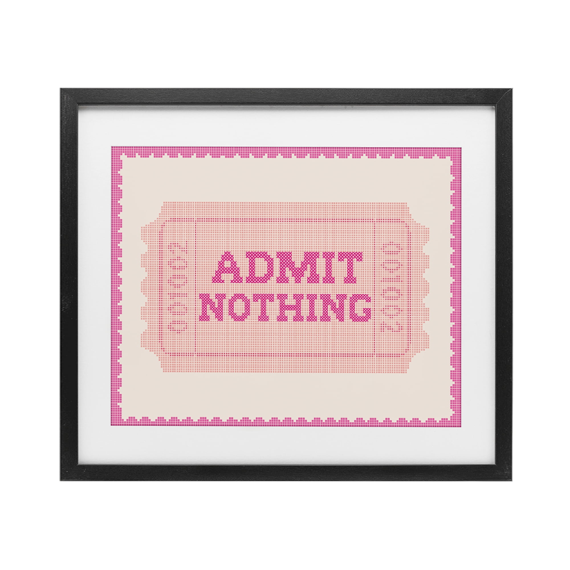 Stupell Industries Admit Nothing Retro Pink Ticket Black Framed Print Under Glass, design by Lil' Rue