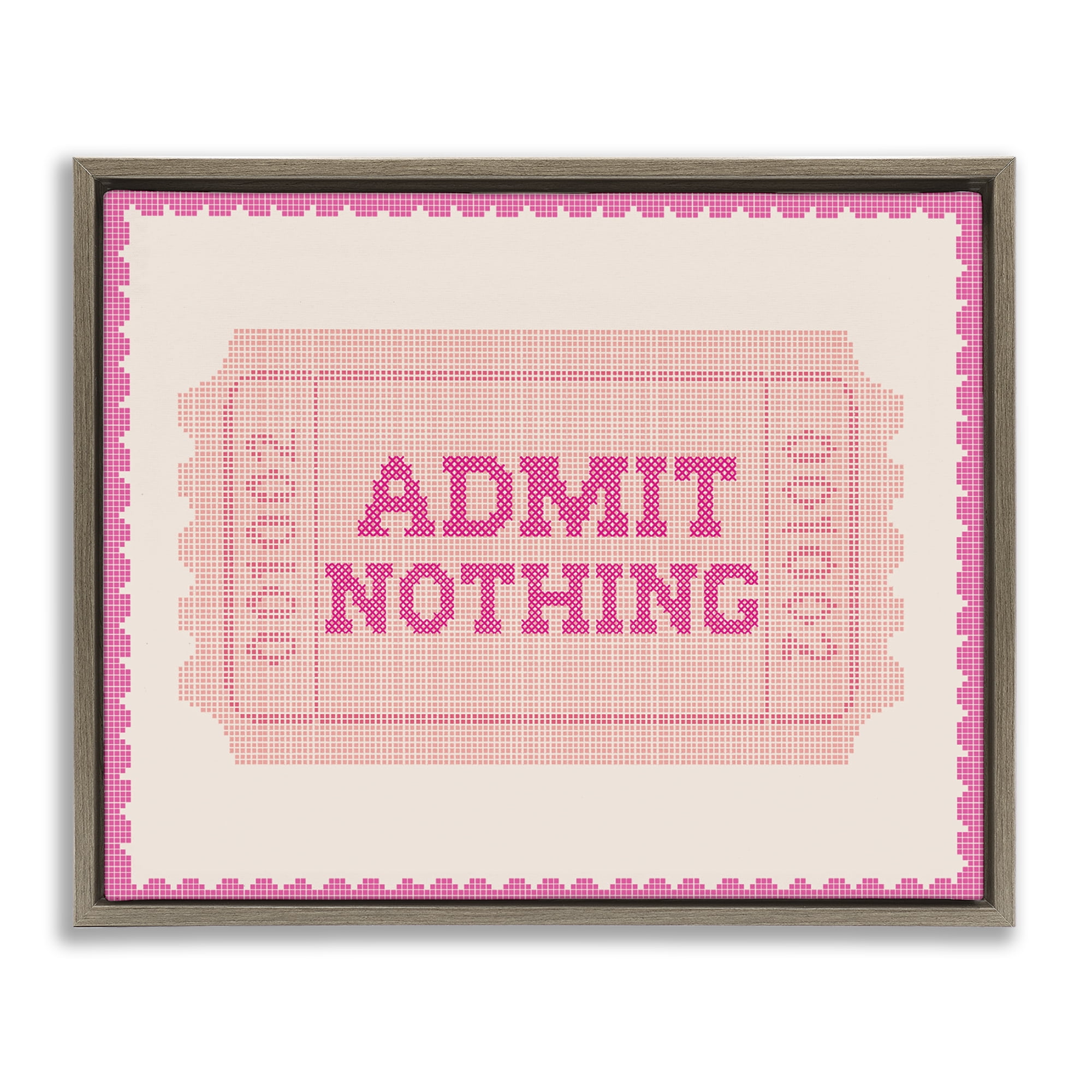 Stupell Industries Admit Nothing Retro Pink Ticket Brown Framed Floater Canvas Wall Art, design by Lil' Rue