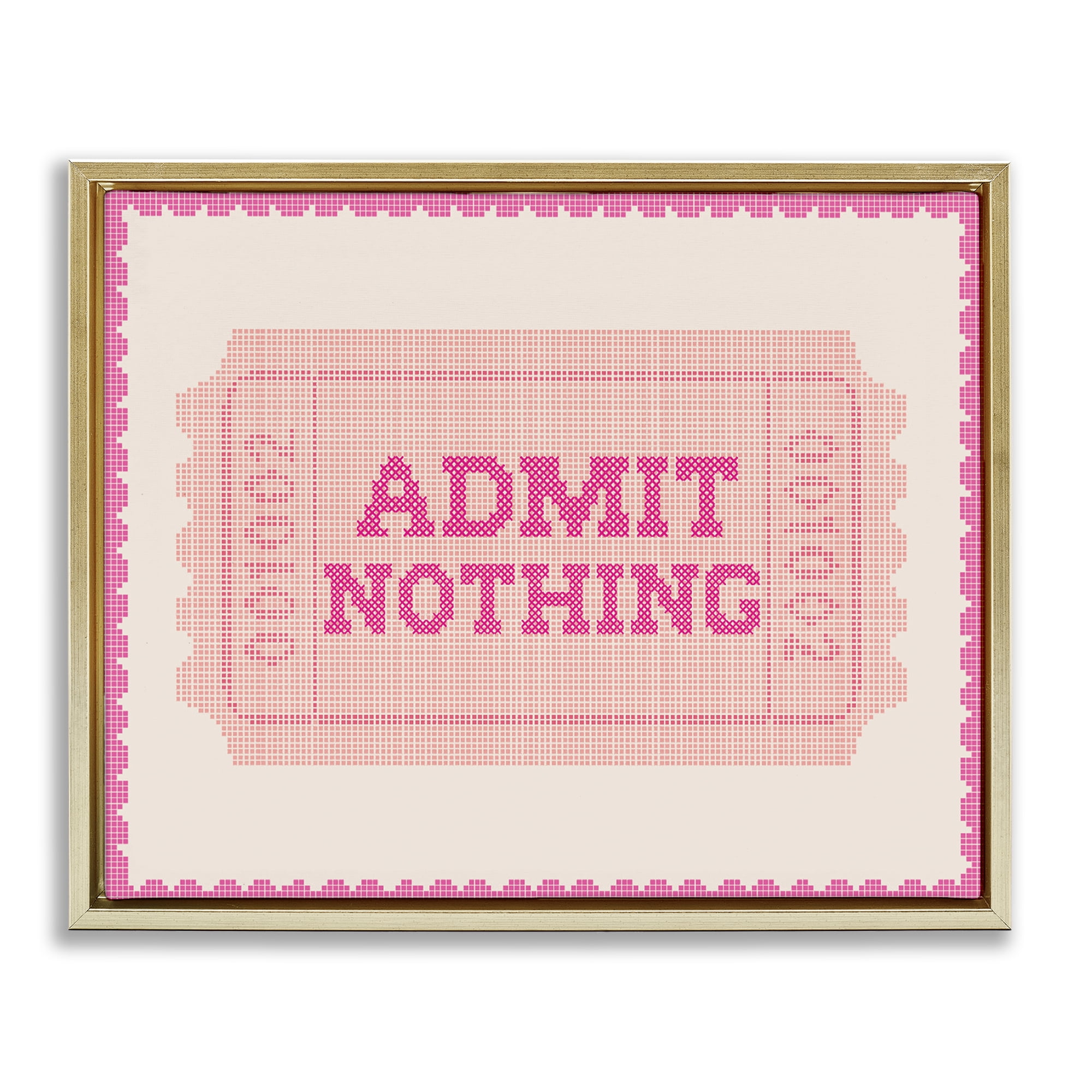 Stupell Industries Admit Nothing Retro Pink Ticket Gold Framed Floater Canvas Wall Art, design by Lil' Rue