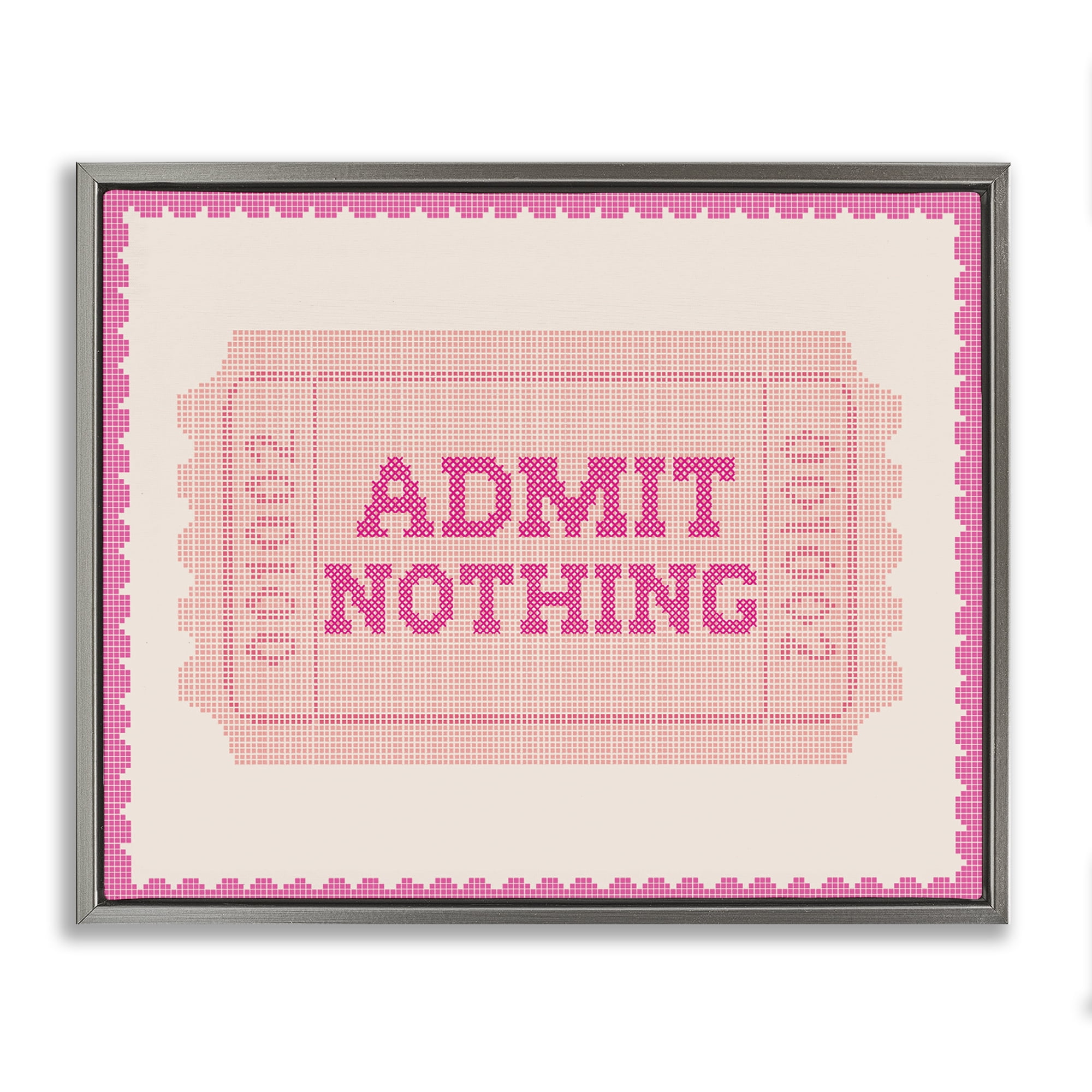 Stupell Industries Admit Nothing Retro Pink Ticket Gray Framed Floater Canvas Wall Art, design by Lil' Rue