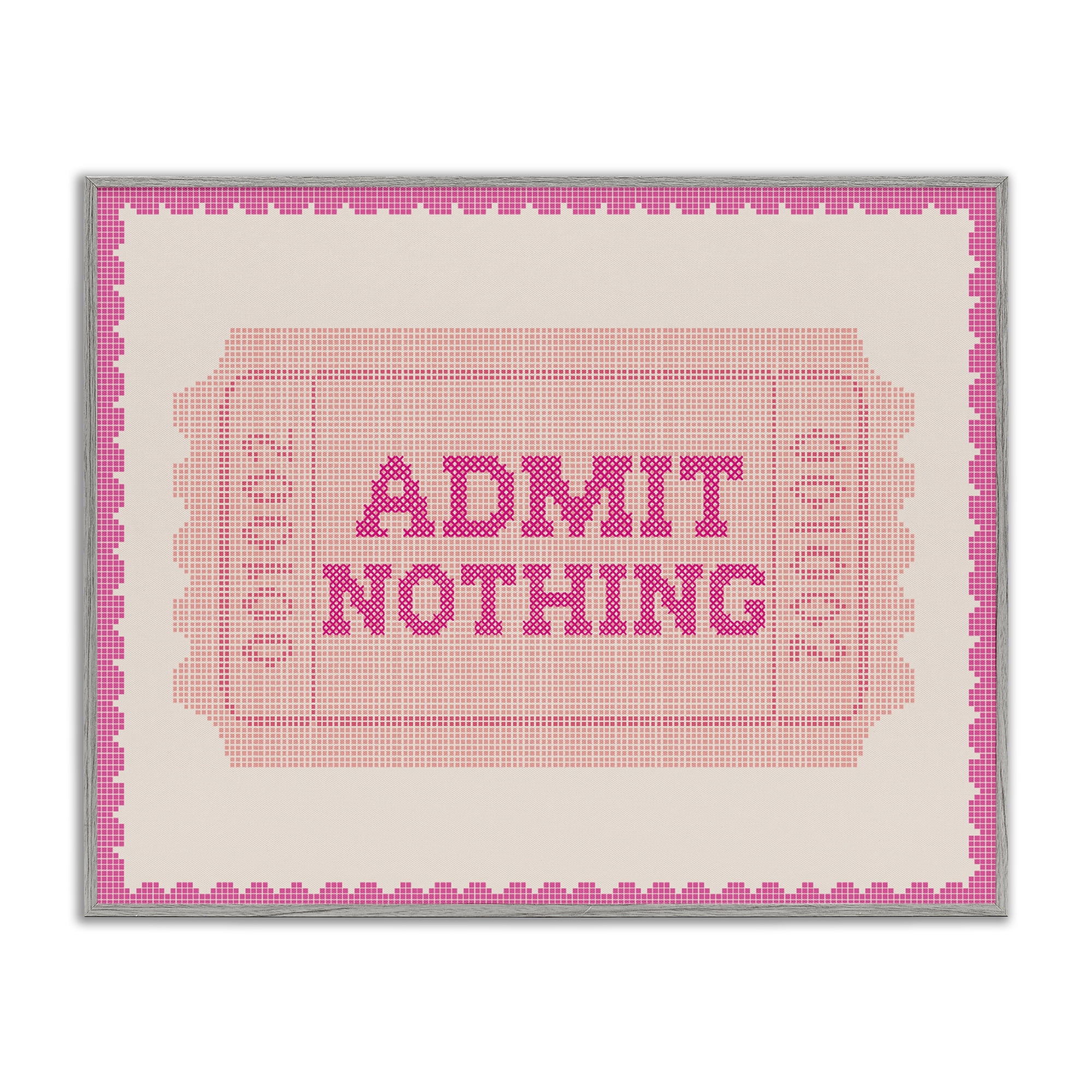 Stupell Industries Admit Nothing Retro Pink Ticket Gray Framed Giclee Art, design by Lil' Rue