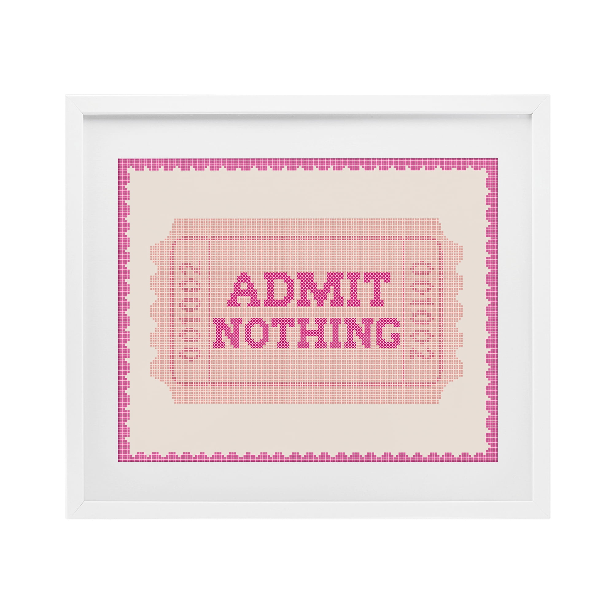 Stupell Industries Admit Nothing Retro Pink Ticket White Framed Print Under Glass, design by Lil' Rue