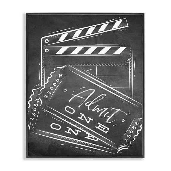 Stupell Industries Admit One Movie Ticket Movies and Television Painting Black Framed Art Print Wall Art, 16 x 20