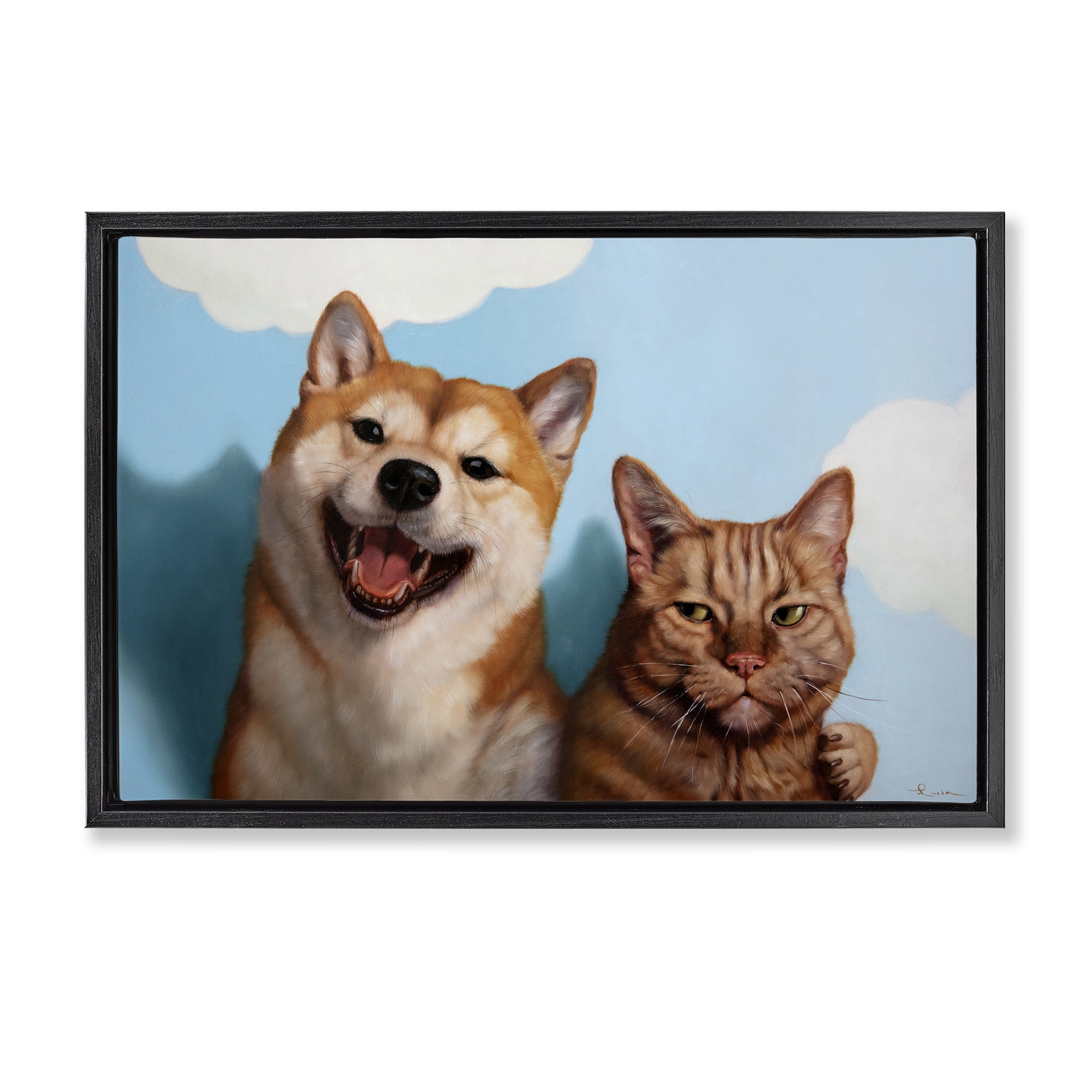 Stupell Industries Adopted Brother Dog & Cat Black Framed Floater Canvas Wall Art, design by Lucia Heffernan