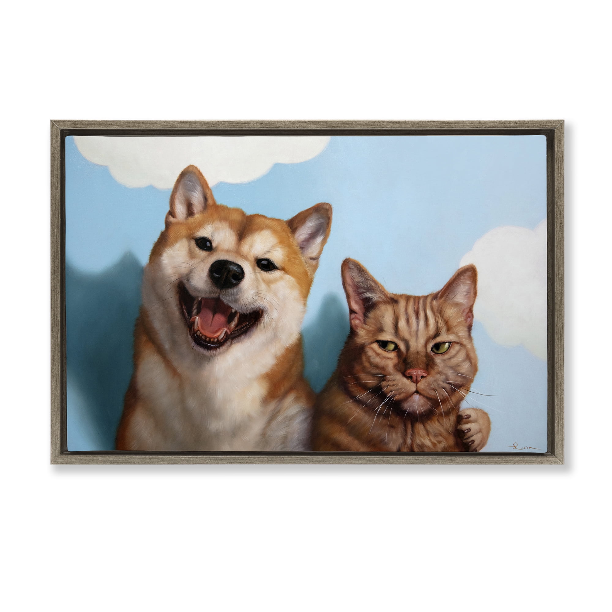 Stupell Industries Adopted Brother Dog & Cat Brown Framed Floater Canvas Wall Art, design by Lucia Heffernan