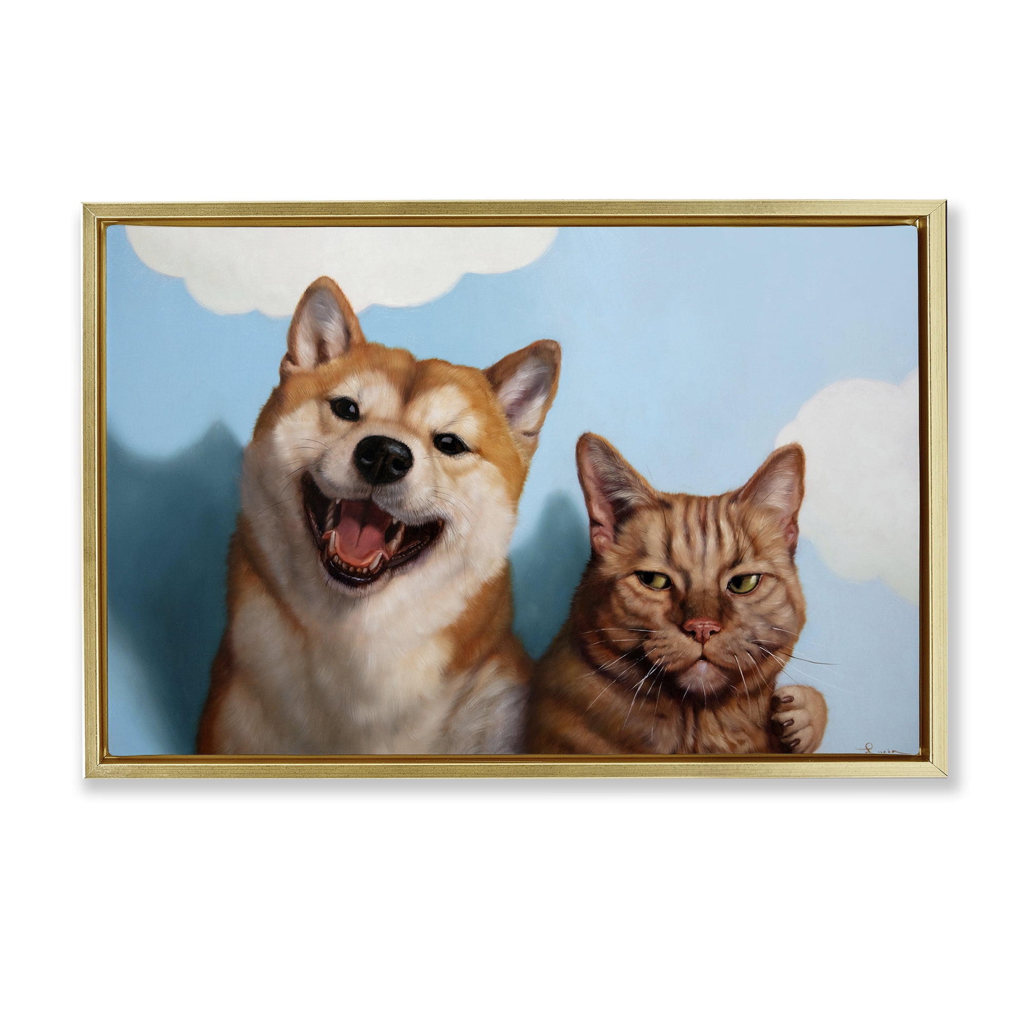 Stupell Industries Adopted Brother Dog & Cat Gold Framed Floater Canvas Wall Art, design by Lucia Heffernan