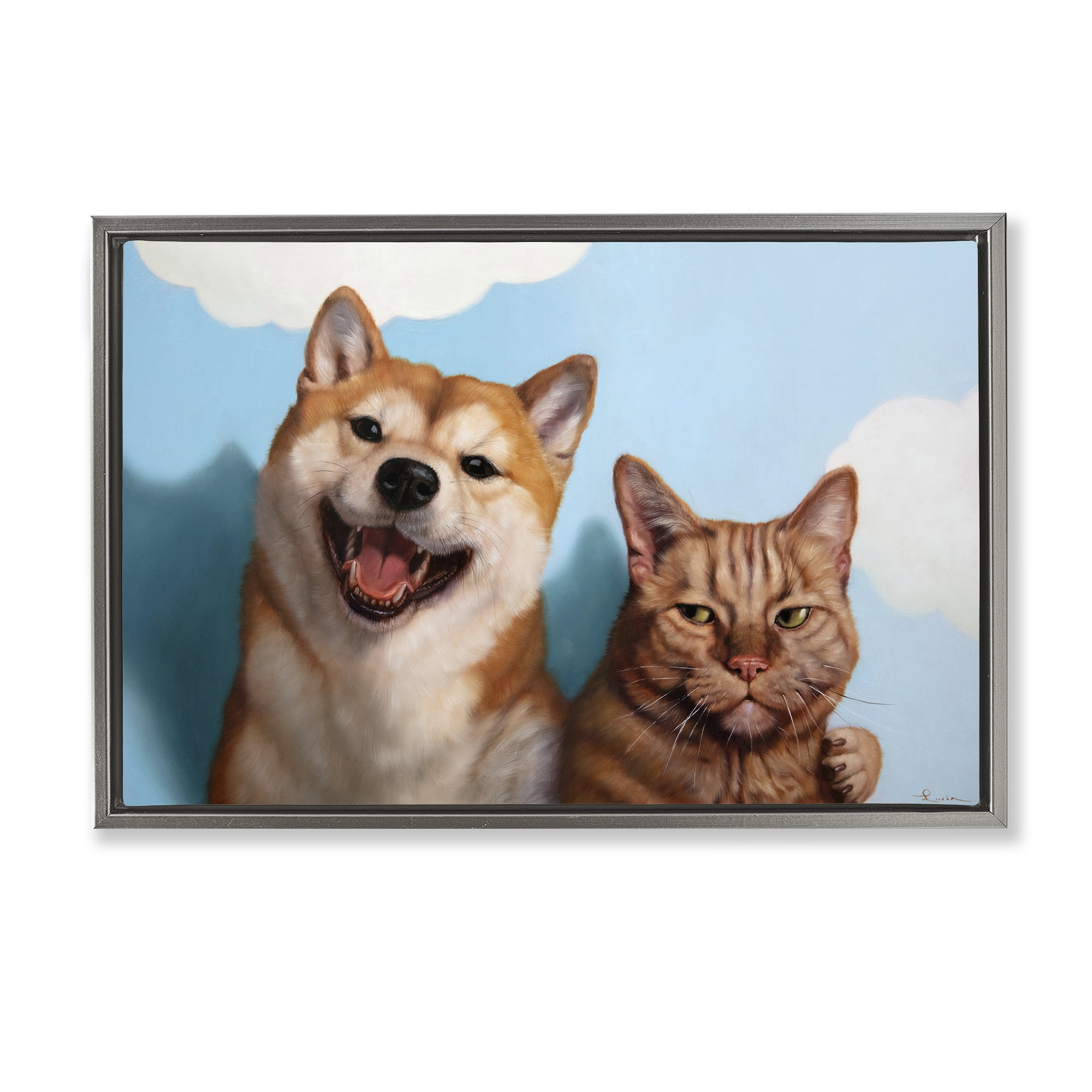 Stupell Industries Adopted Brother Dog & Cat Gray Framed Floater Canvas Wall Art, design by Lucia Heffernan