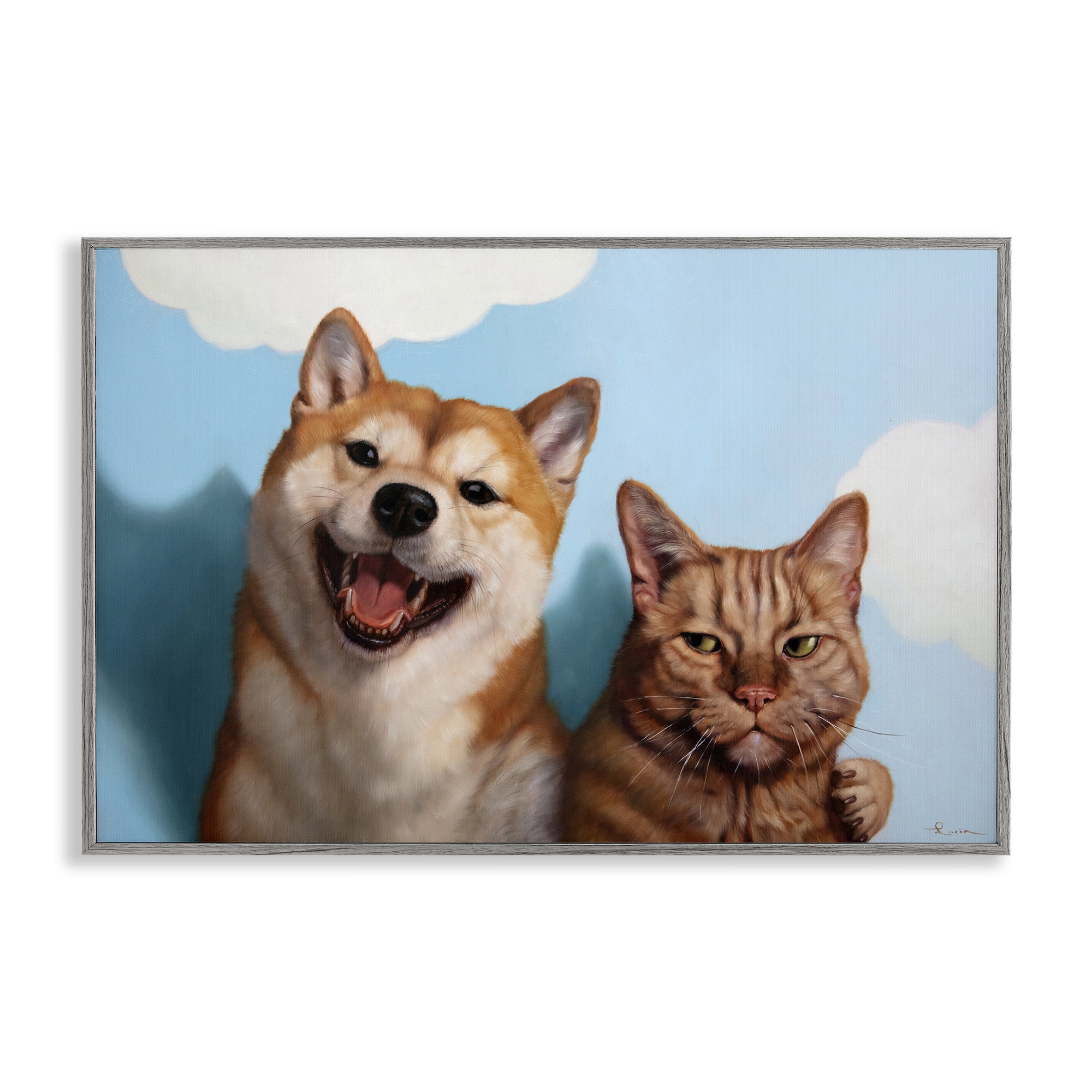 Stupell Industries Adopted Brother Dog & Cat Gray Framed Giclee Art, design by Lucia Heffernan