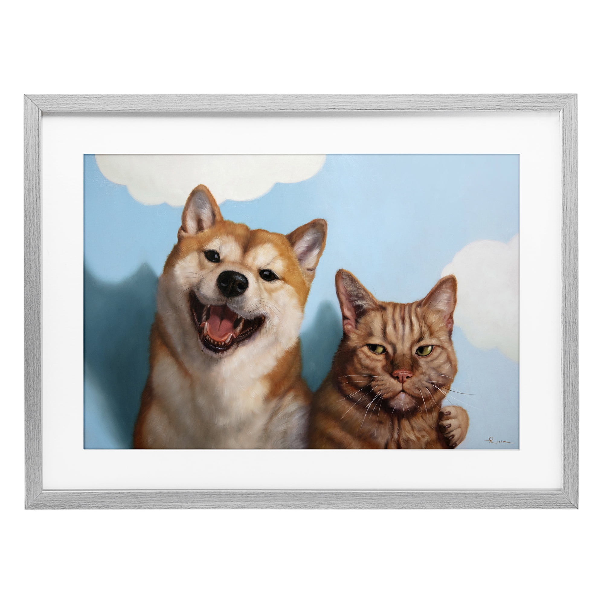 Stupell Industries Adopted Brother Dog & Cat Gray Framed Print Under Glass, design by Lucia Heffernan