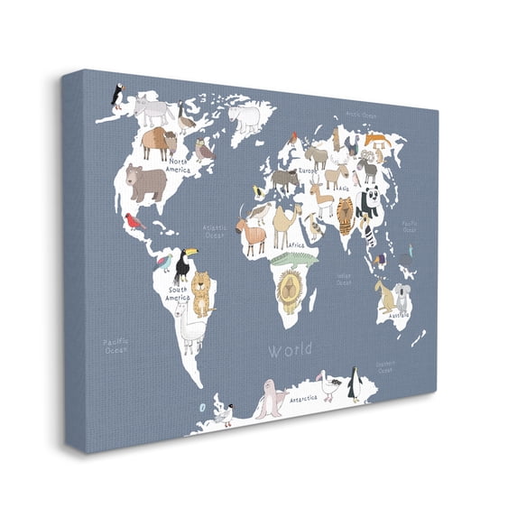 Stupell Industries Adorable Animal World Map Kid's Lion Tiger Bear, 30 x 40, Designed by Carla Daly